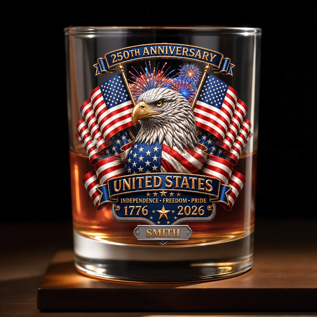 Personalized Custom Whiskey Glass Gift for Dad, USA Flag Design, 8oz or 11oz Whiskey Glass GradoCreations