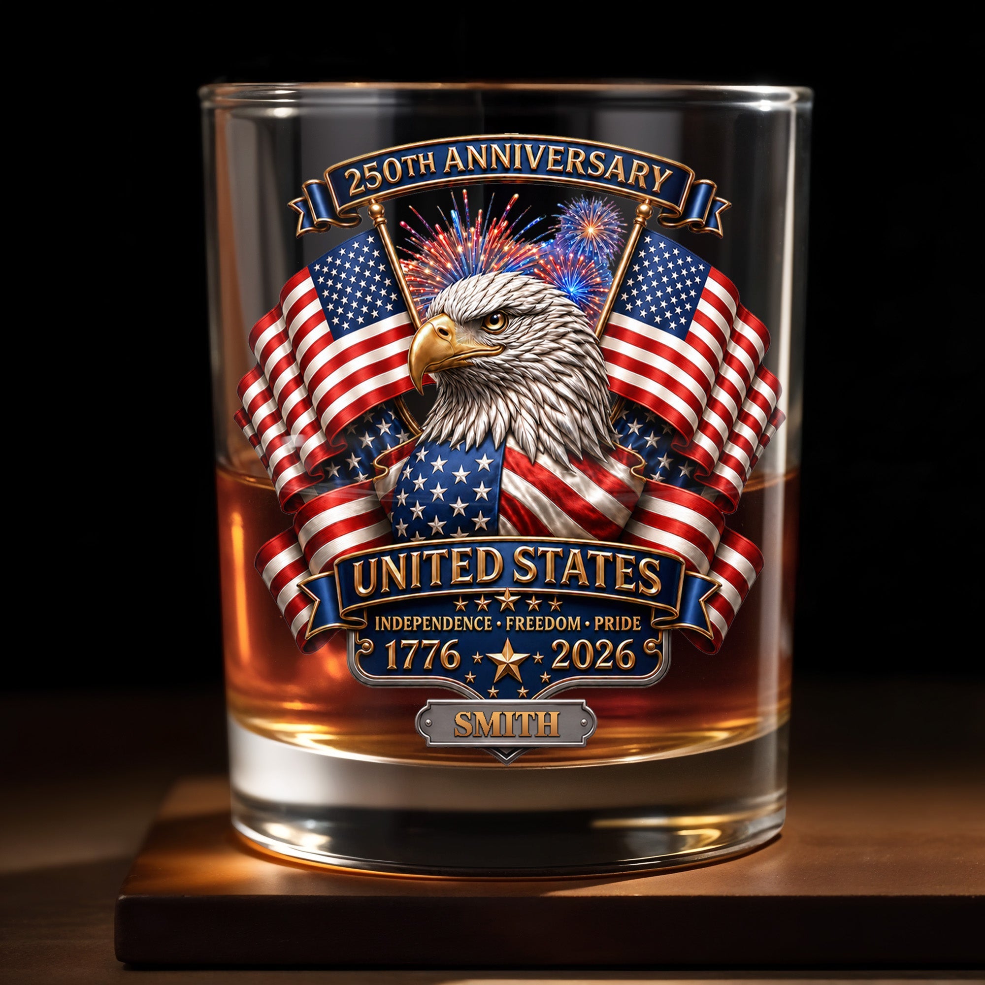 Personalized Custom Whiskey Glass Gift for Dad, USA Flag Design, 8oz or 11oz Whiskey Glass GradoCreations