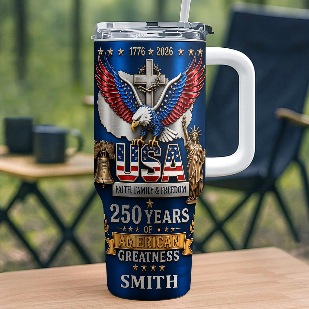 Personalized 40oz Tumbler USA Flag Eagle Custom Name Gift for Dad 40oz Tumbler GradoCreations