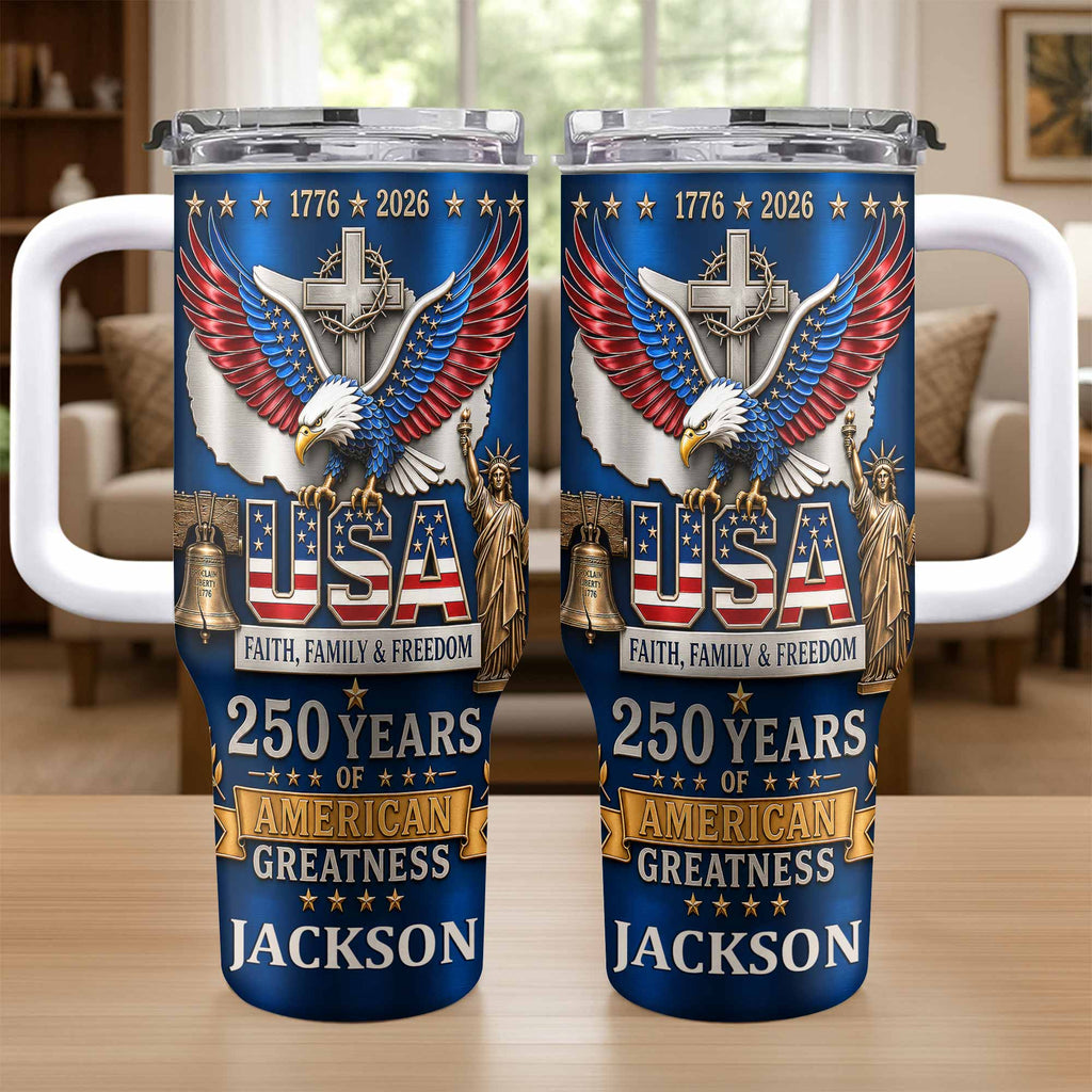 Personalized 40oz Tumbler USA Flag Eagle Custom Name Gift for Dad 40oz Tumbler GradoCreations