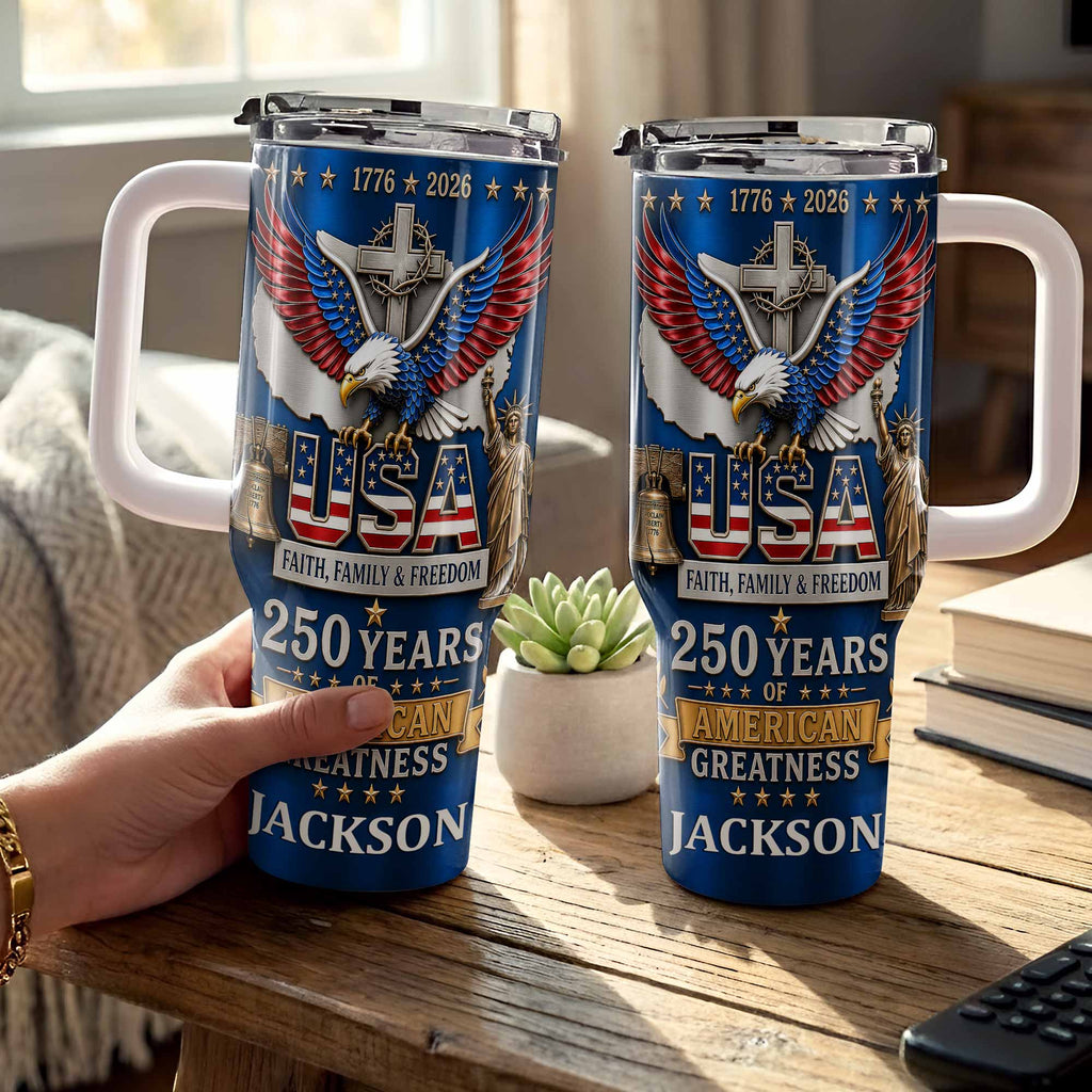 Personalized 40oz Tumbler USA Flag Eagle Custom Name Gift for Dad 40oz Tumbler GradoCreations