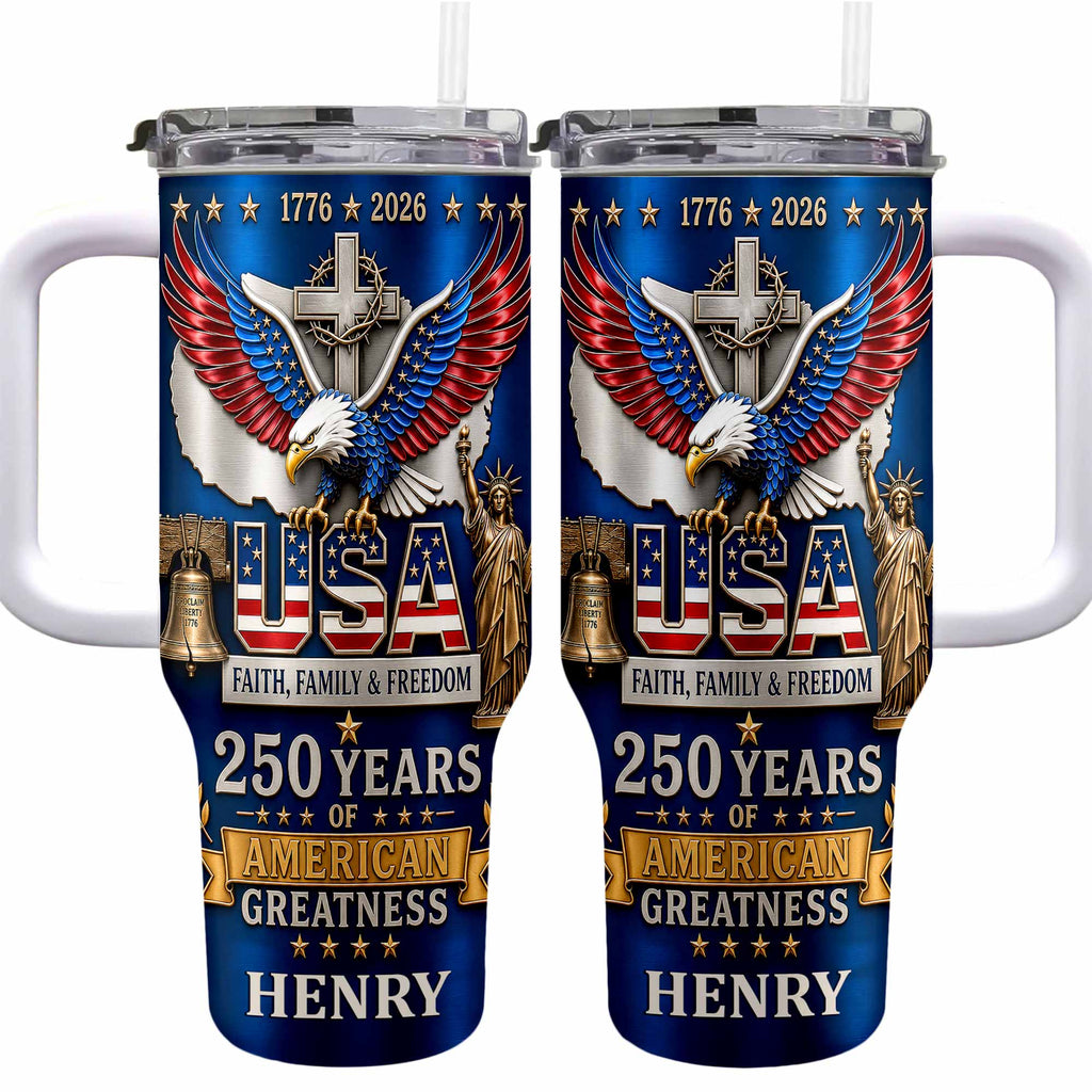 Personalized 40oz Tumbler USA Flag Eagle Custom Name Gift for Dad 40oz Tumbler GradoCreations