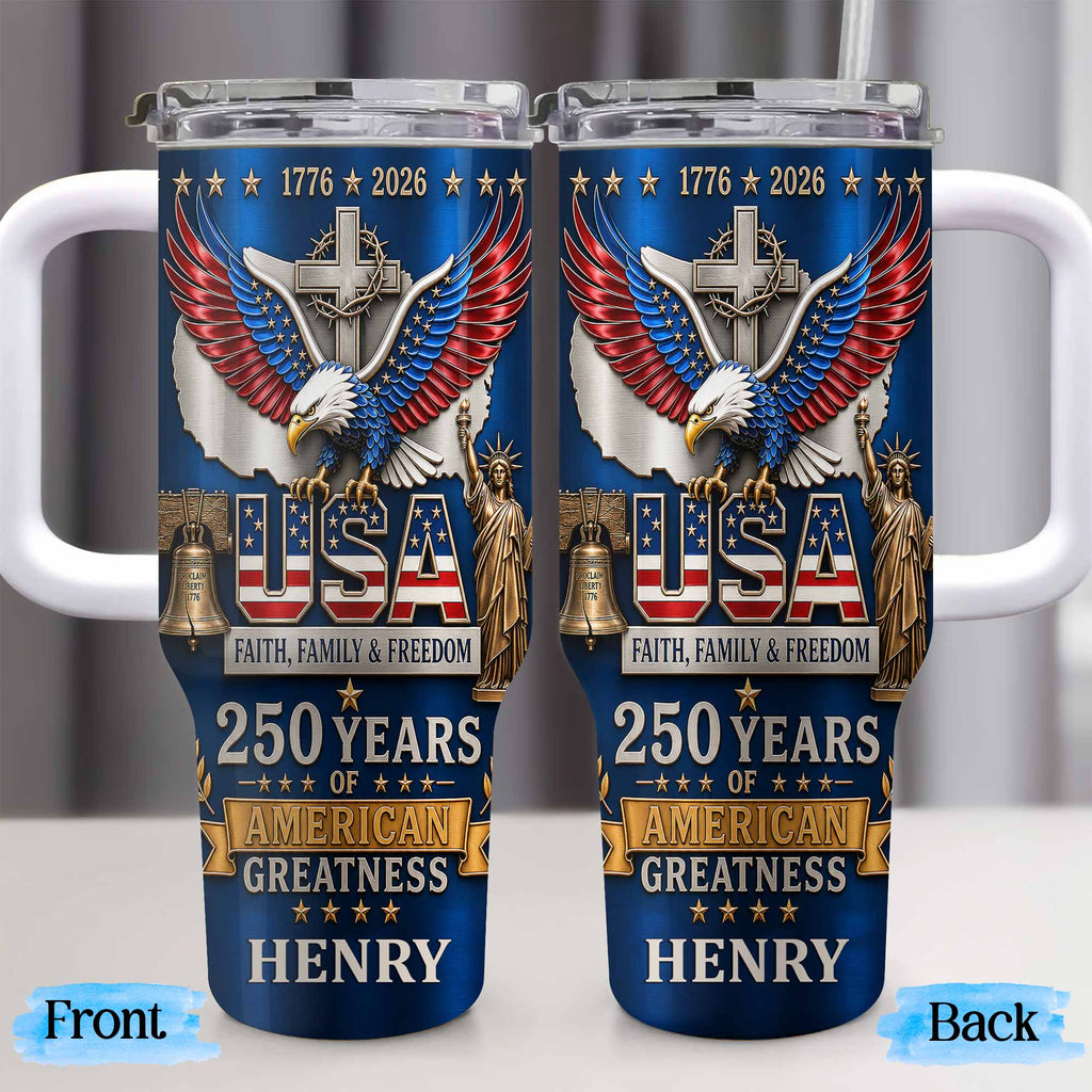 Personalized 40oz Tumbler USA Flag Eagle Custom Name Gift for Dad 40oz Tumbler GradoCreations