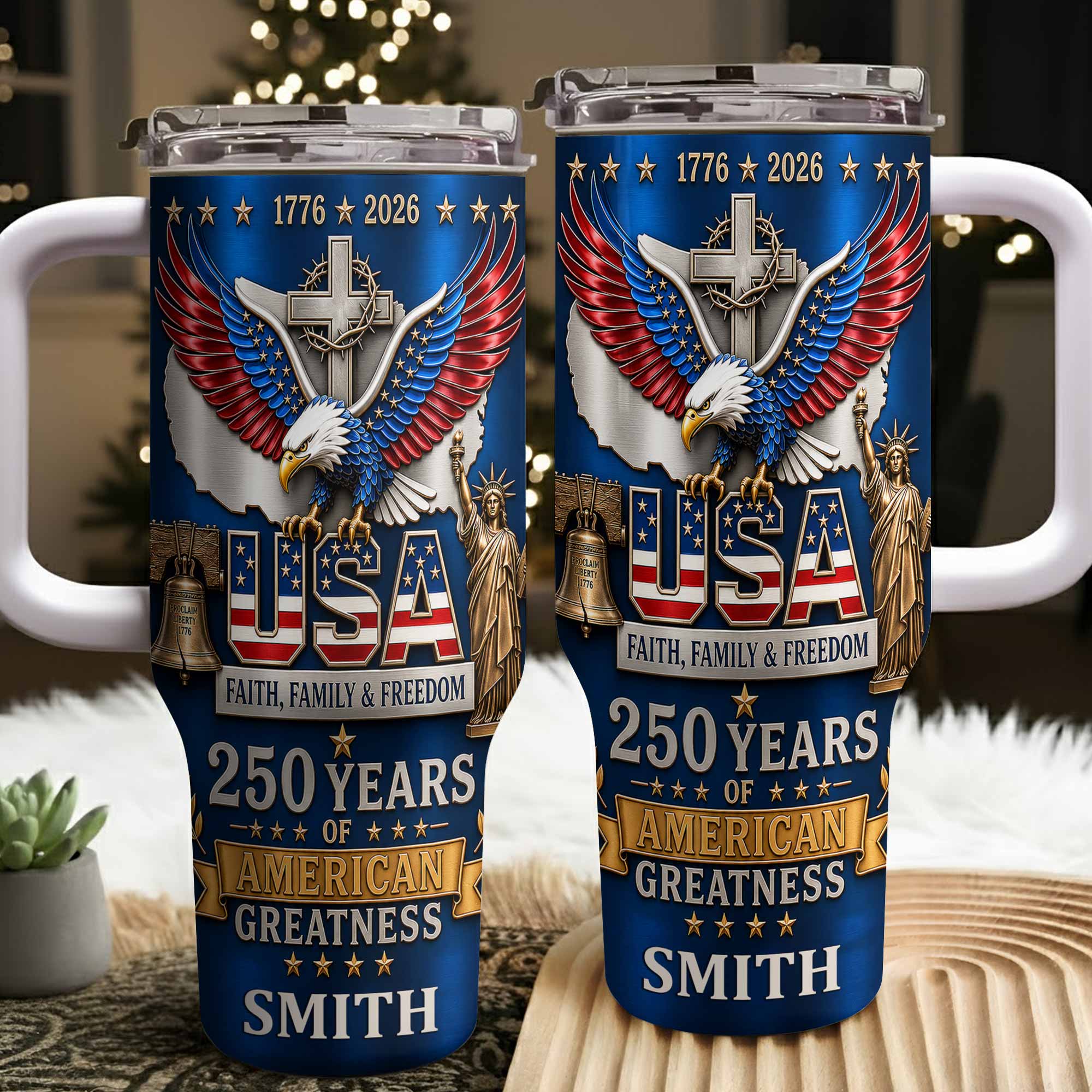 Personalized 40oz Tumbler USA Flag Eagle Custom Name Gift for Dad 40oz Tumbler GradoCreations
