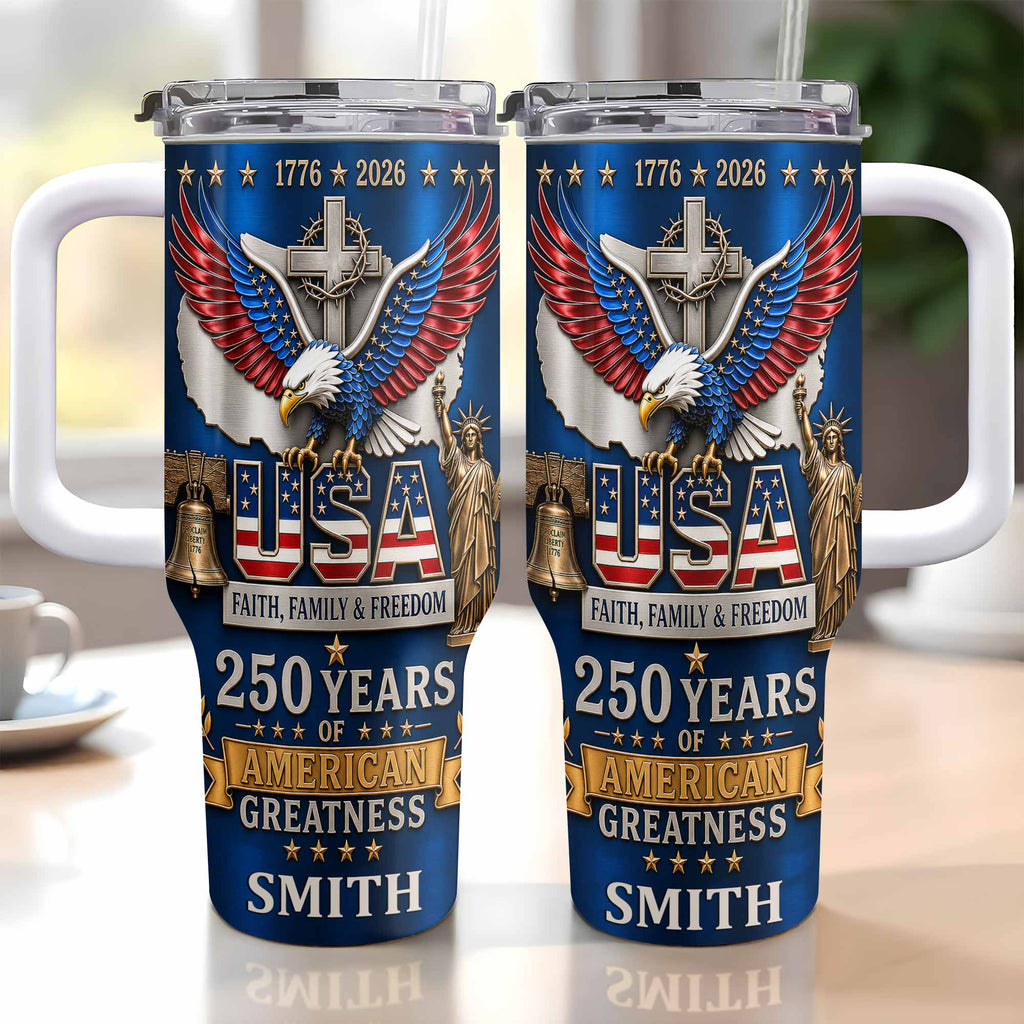 Personalized 40oz Tumbler USA Flag Eagle Custom Name Gift for Dad 40oz Tumbler GradoCreations