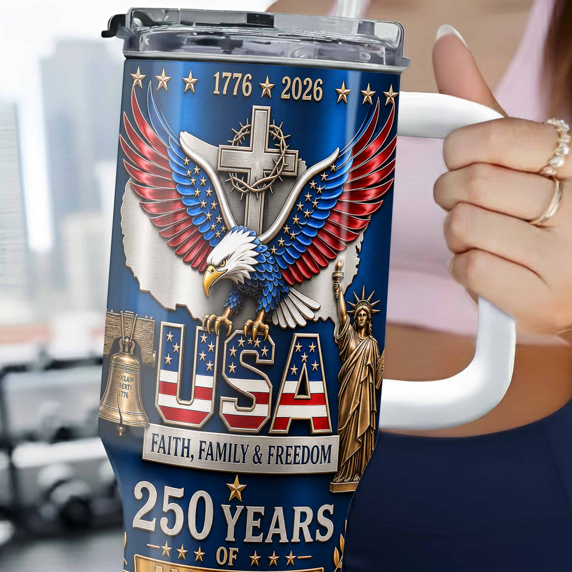 Personalized 40oz Tumbler USA Flag Eagle Custom Name Gift for Dad 40oz Tumbler GradoCreations