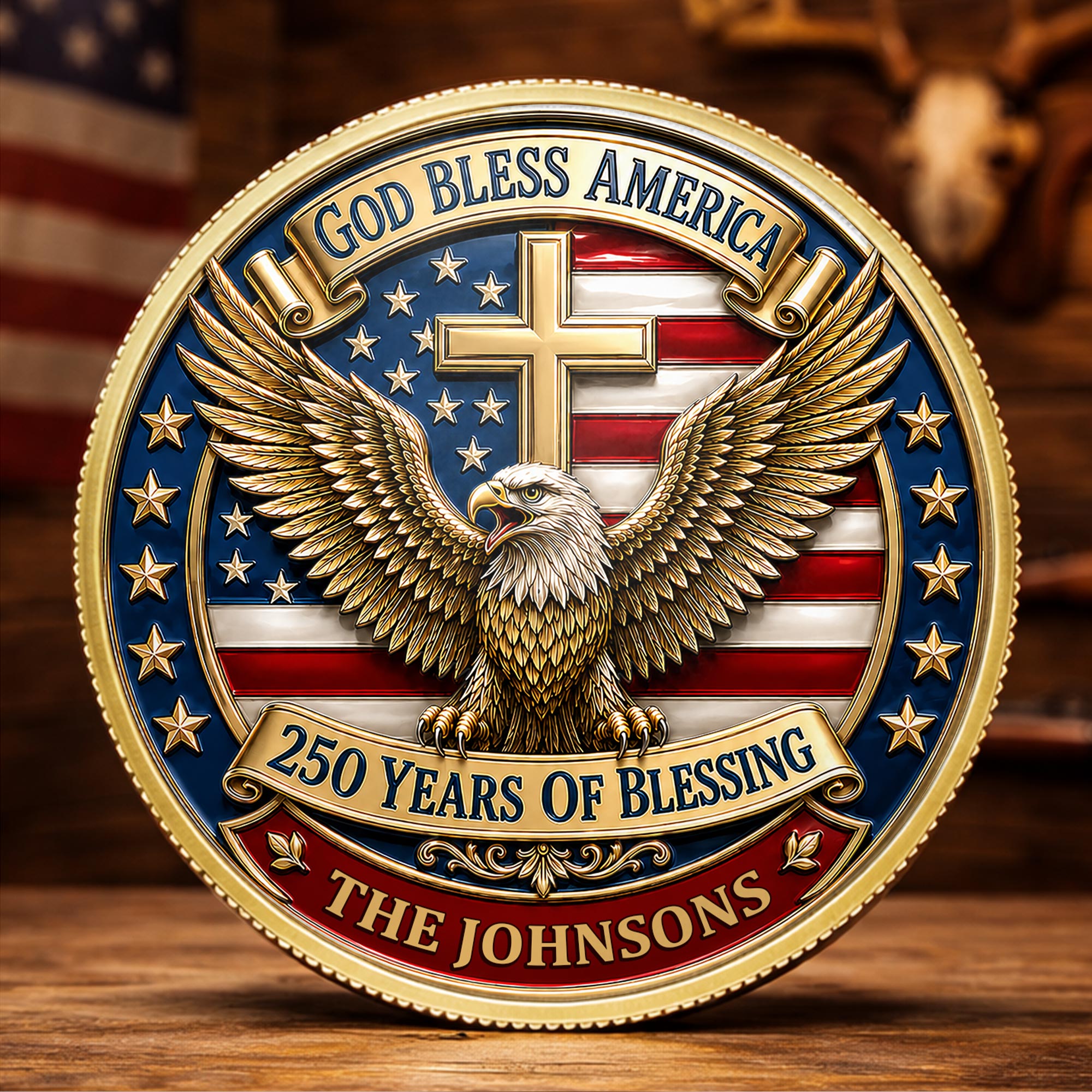 Custom Commemorative Coin God Bless America 250th Anniversary Gift for Dad