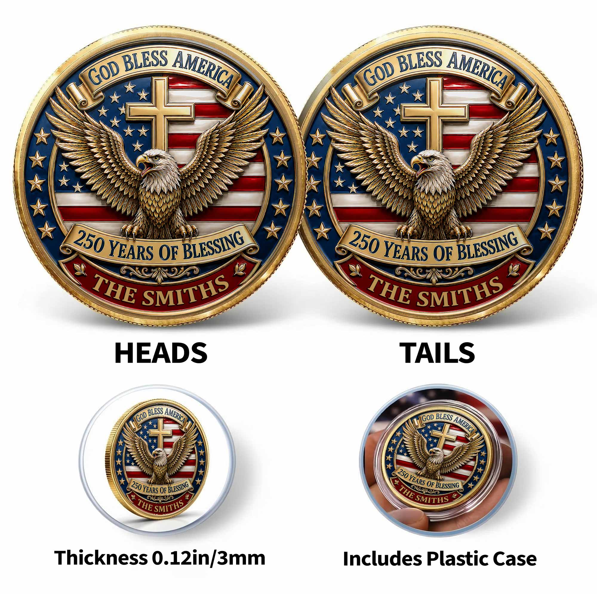 Custom Commemorative Coin God Bless America 250th Anniversary Gift for Dad Commemorative Coin GradoCreations