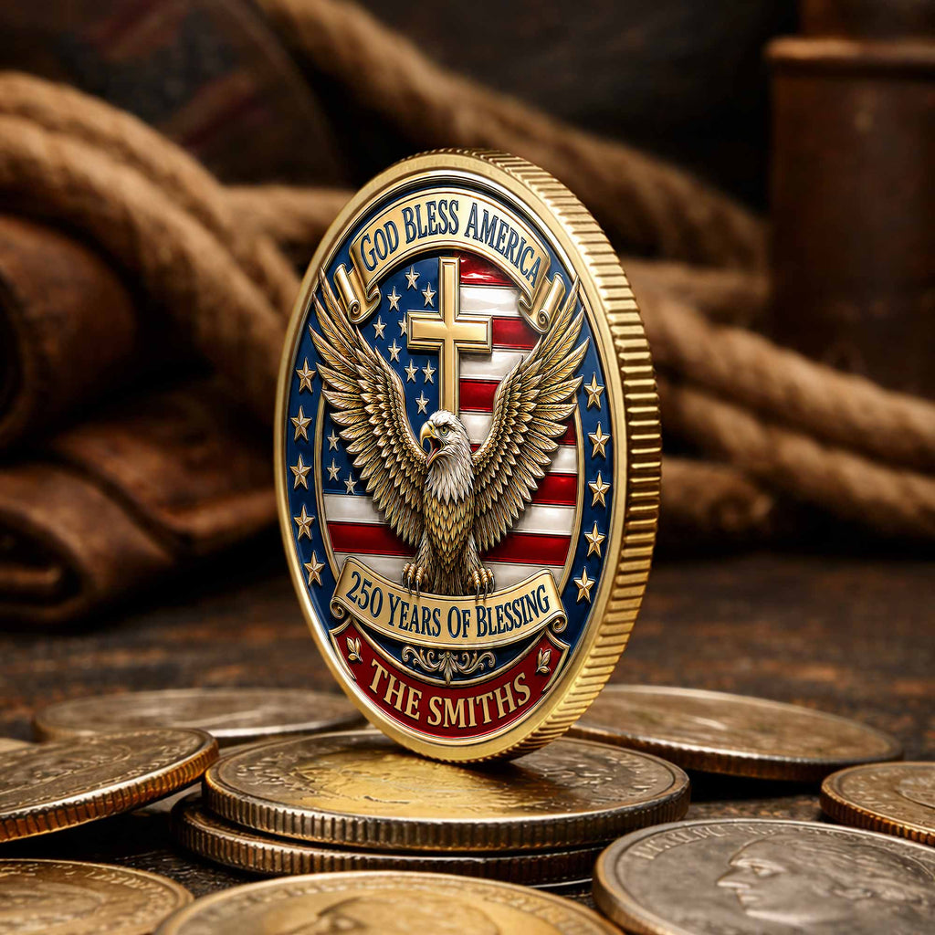 Custom Commemorative Coin God Bless America 250th Anniversary Gift for Dad Commemorative Coin GradoCreations