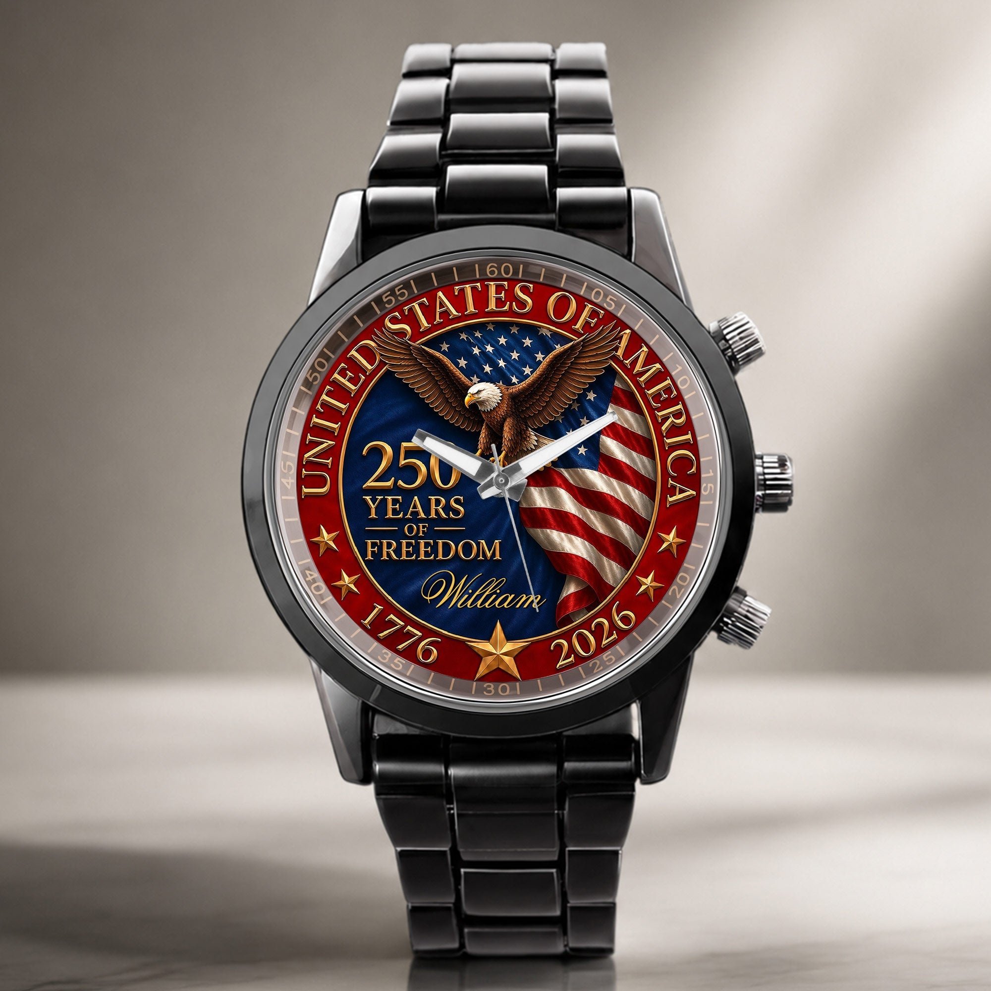 Personalized Men's Watch Custom Name Eagle Flag Gift for Dad Men's Watch GradoCreations
