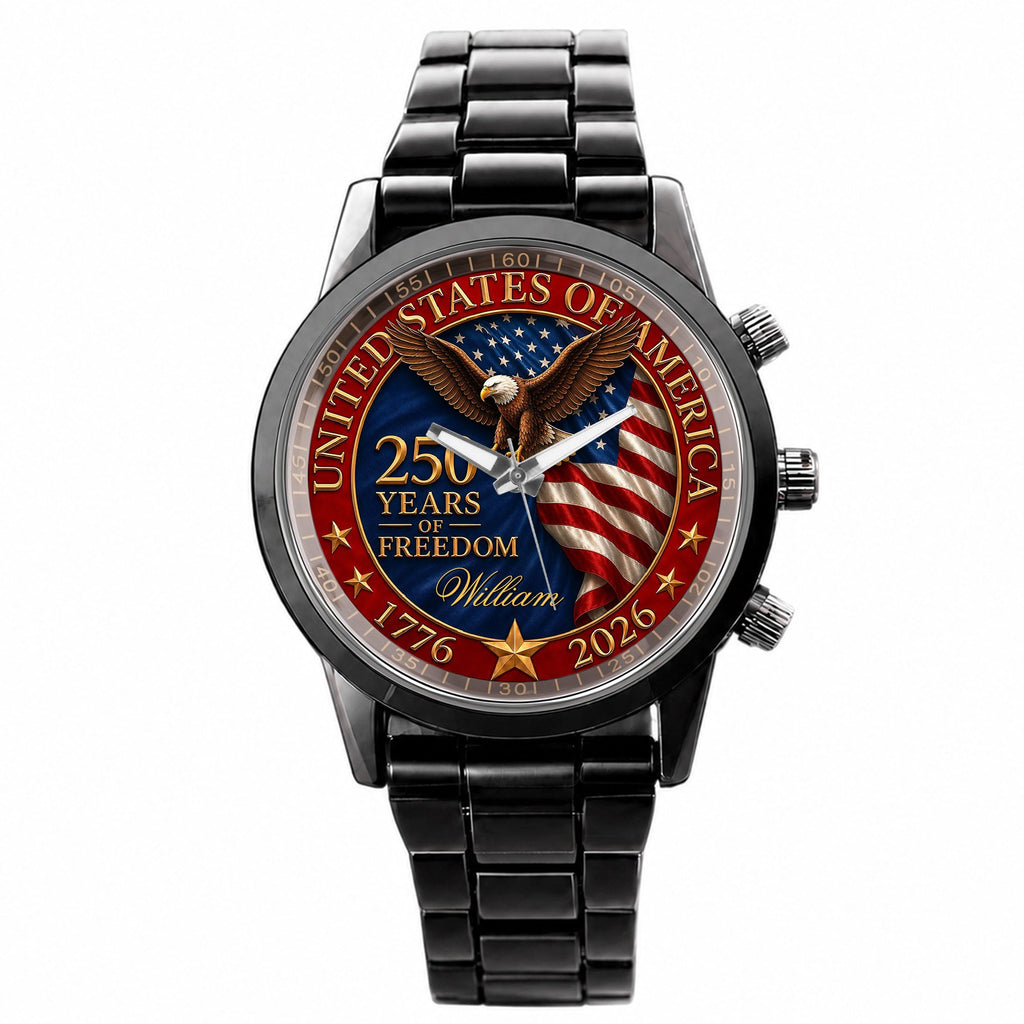 Personalized Men's Watch Custom Name Eagle Flag Gift for Dad Men's Watch GradoCreations