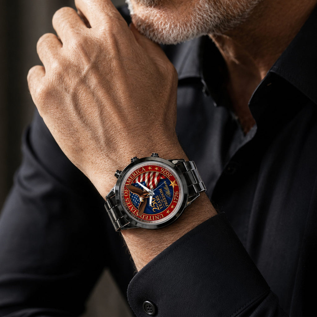 Personalized Men's Watch Custom Name Eagle Flag Gift for Dad Men's Watch GradoCreations