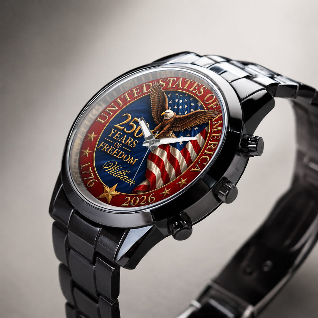 Personalized Men's Watch Custom Name Eagle Flag Gift for Dad Men's Watch GradoCreations