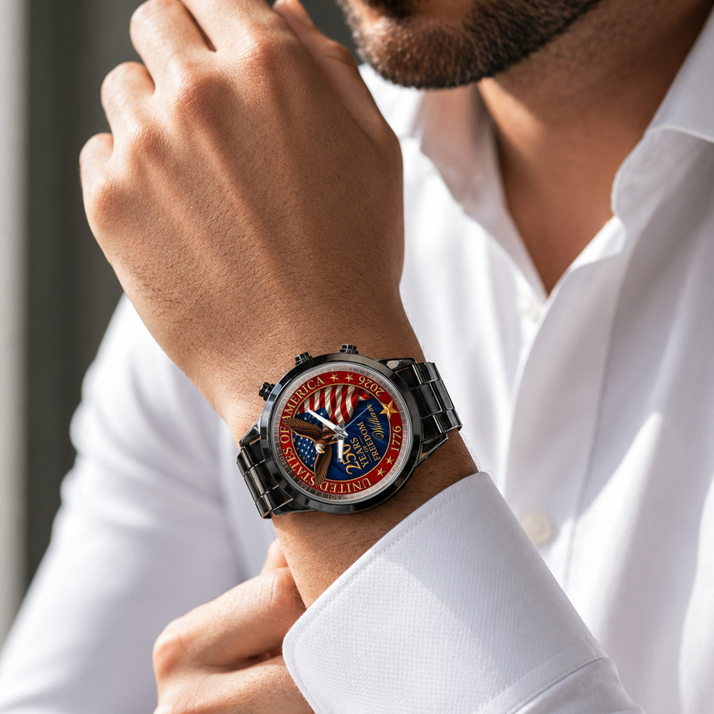 Personalized Men's Watch Custom Name Eagle Flag Gift for Dad Men's Watch GradoCreations