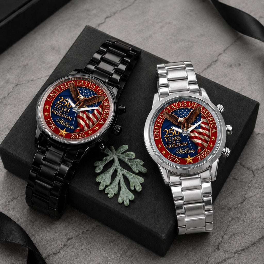 Personalized Men's Watch Custom Name Eagle Flag Gift for Dad Men's Watch GradoCreations