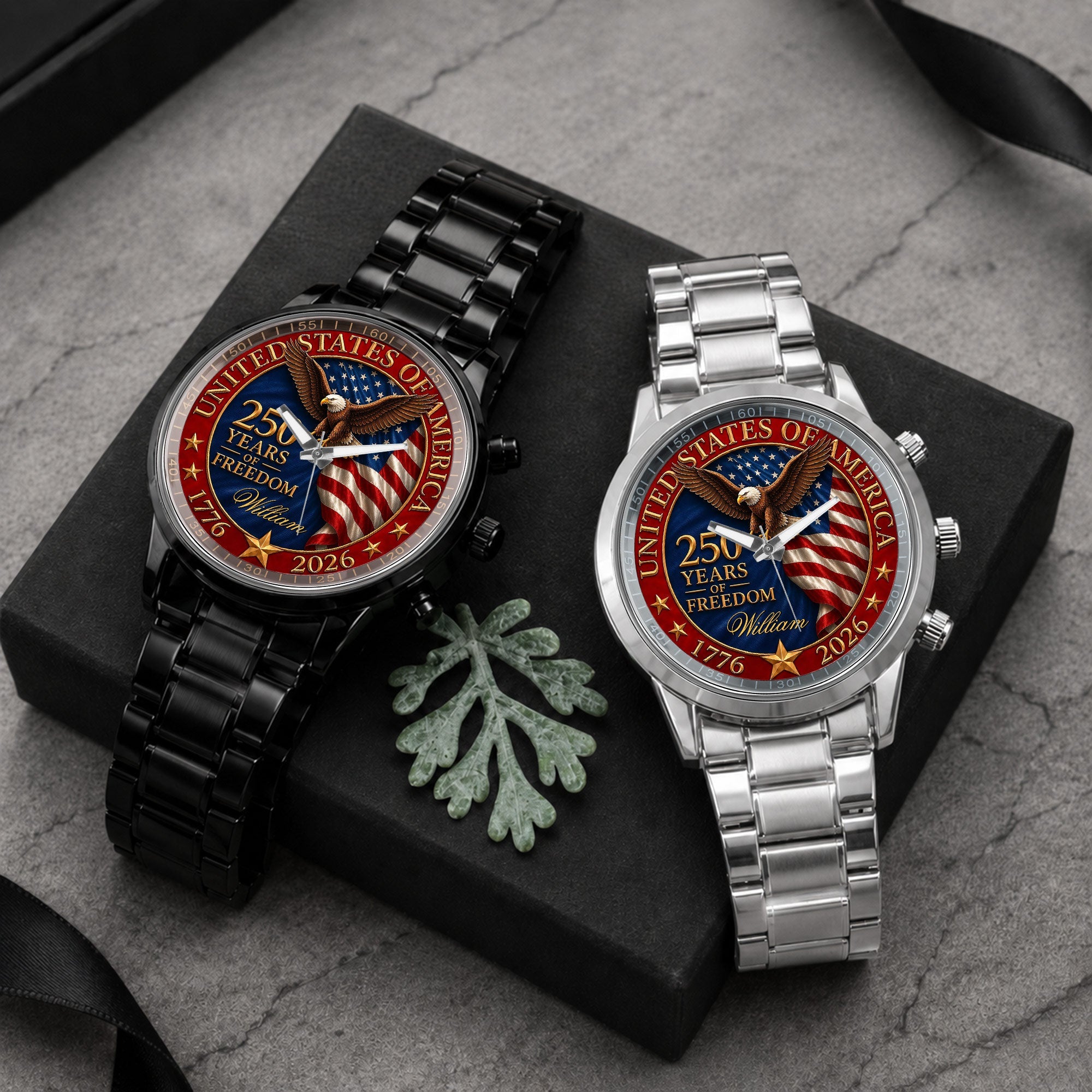 Personalized Men's Watch Custom Name Eagle Flag Gift for Dad Men's Watch GradoCreations