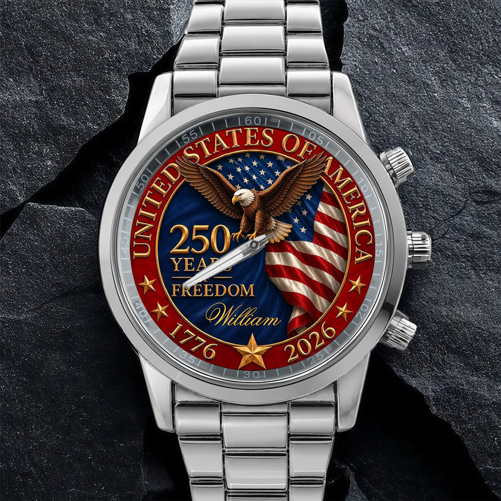 Personalized Men's Watch Custom Name Eagle Flag Gift for Dad Men's Watch GradoCreations