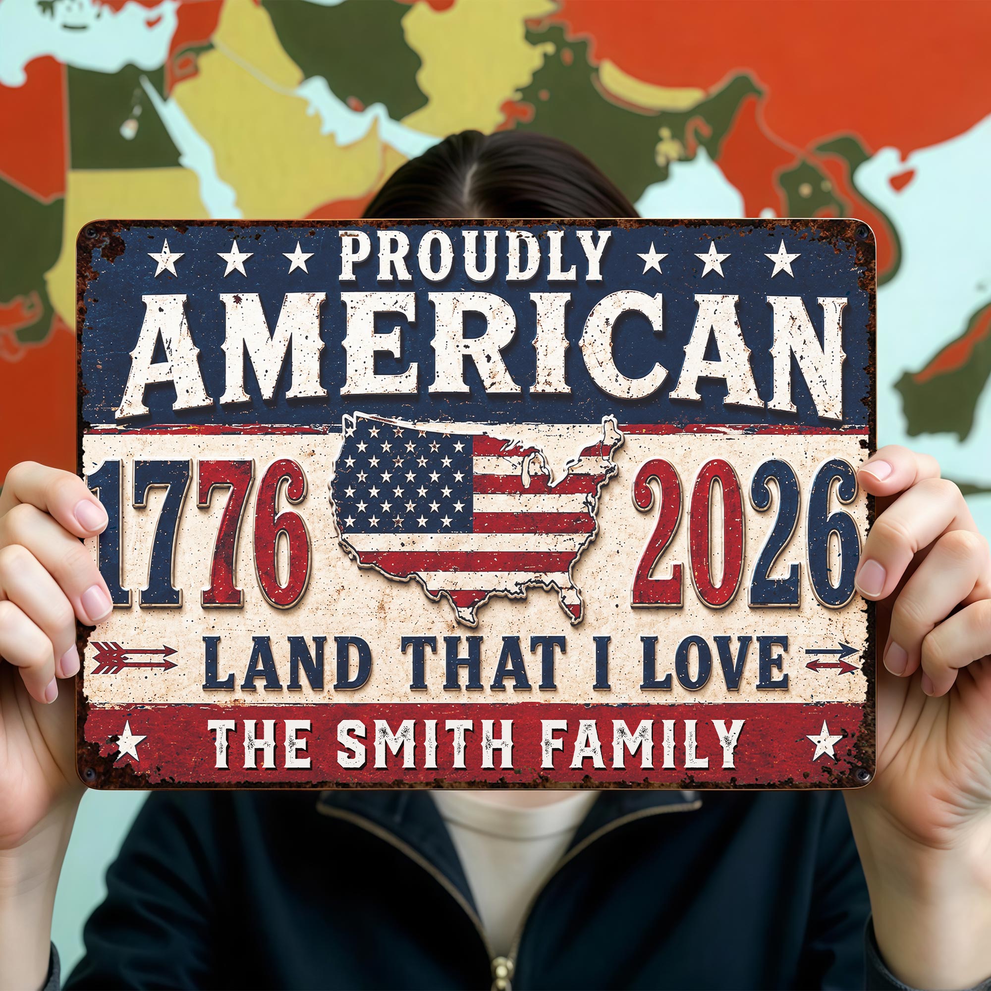 Personalized USA Map Metal Sign Custom Name Gift for Dad Metal Sign GradoCreations