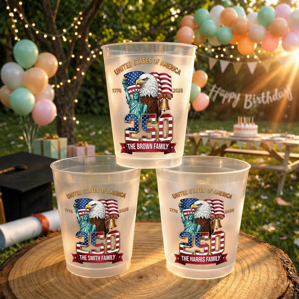 Personalized Frosted Cups Custom Family Name USA Eagle Gift Frosted Cups GradoCreations
