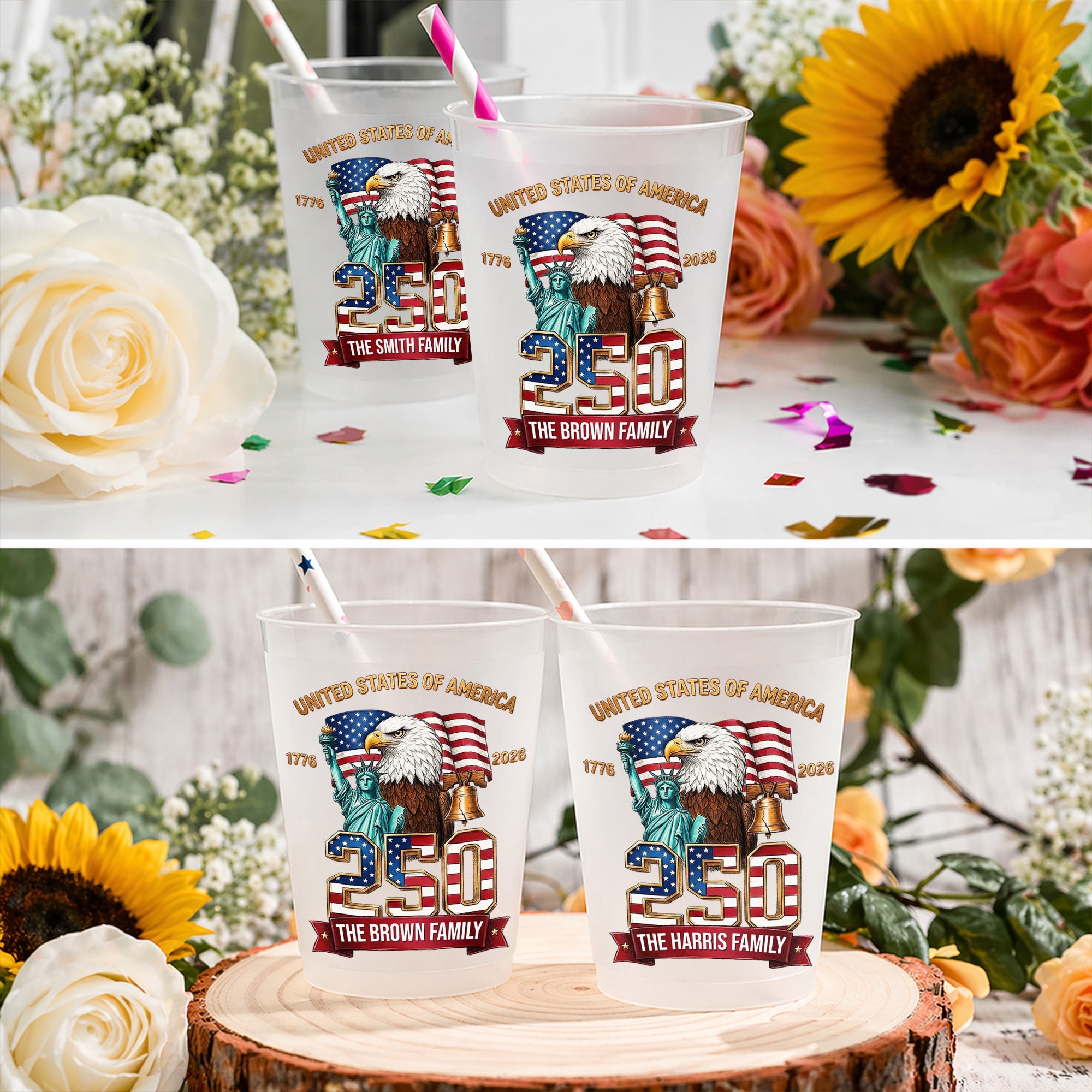 Personalized Frosted Cups Custom Family Name USA Eagle Gift Frosted Cups GradoCreations