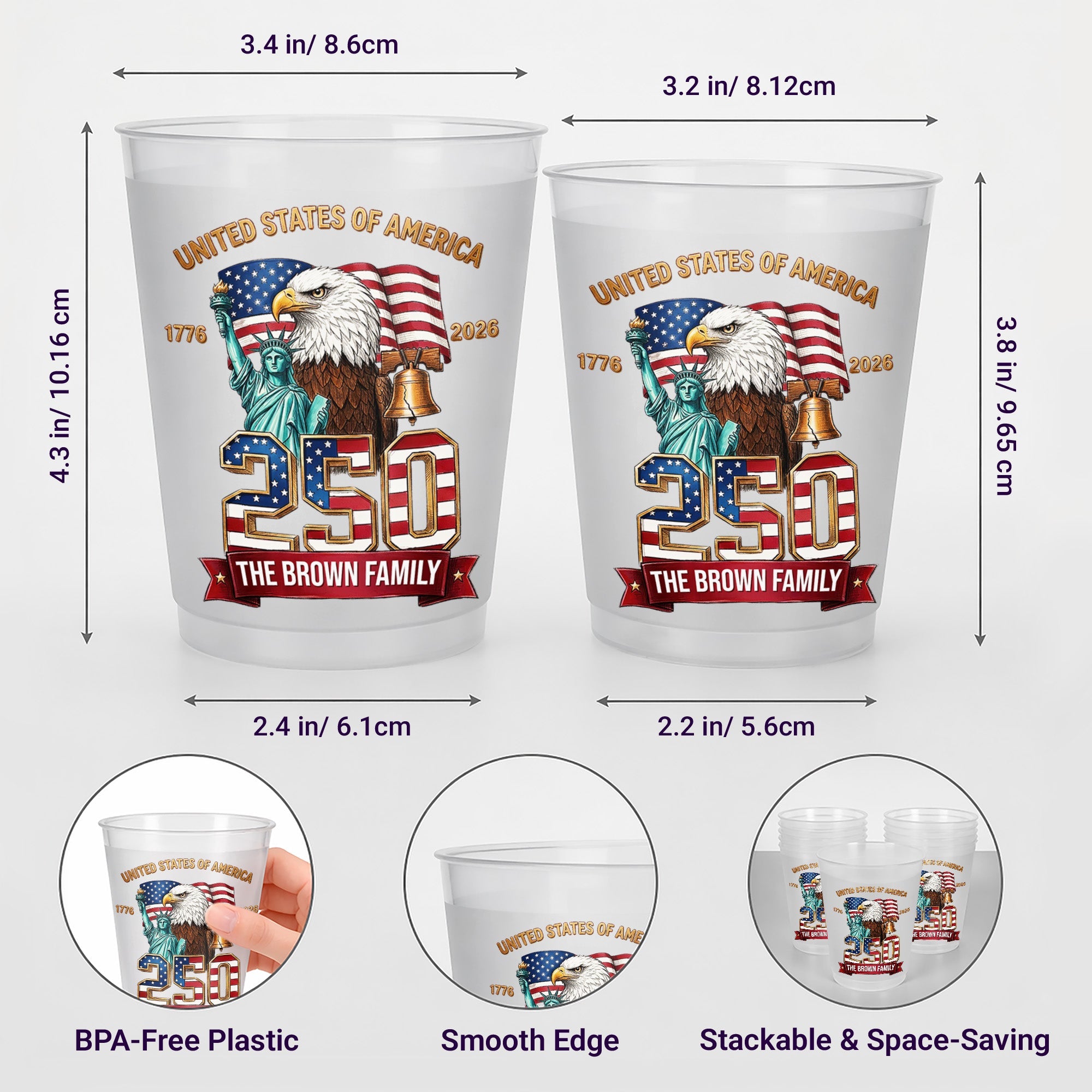 Personalized Frosted Cups Custom Family Name USA Eagle Gift Frosted Cups GradoCreations