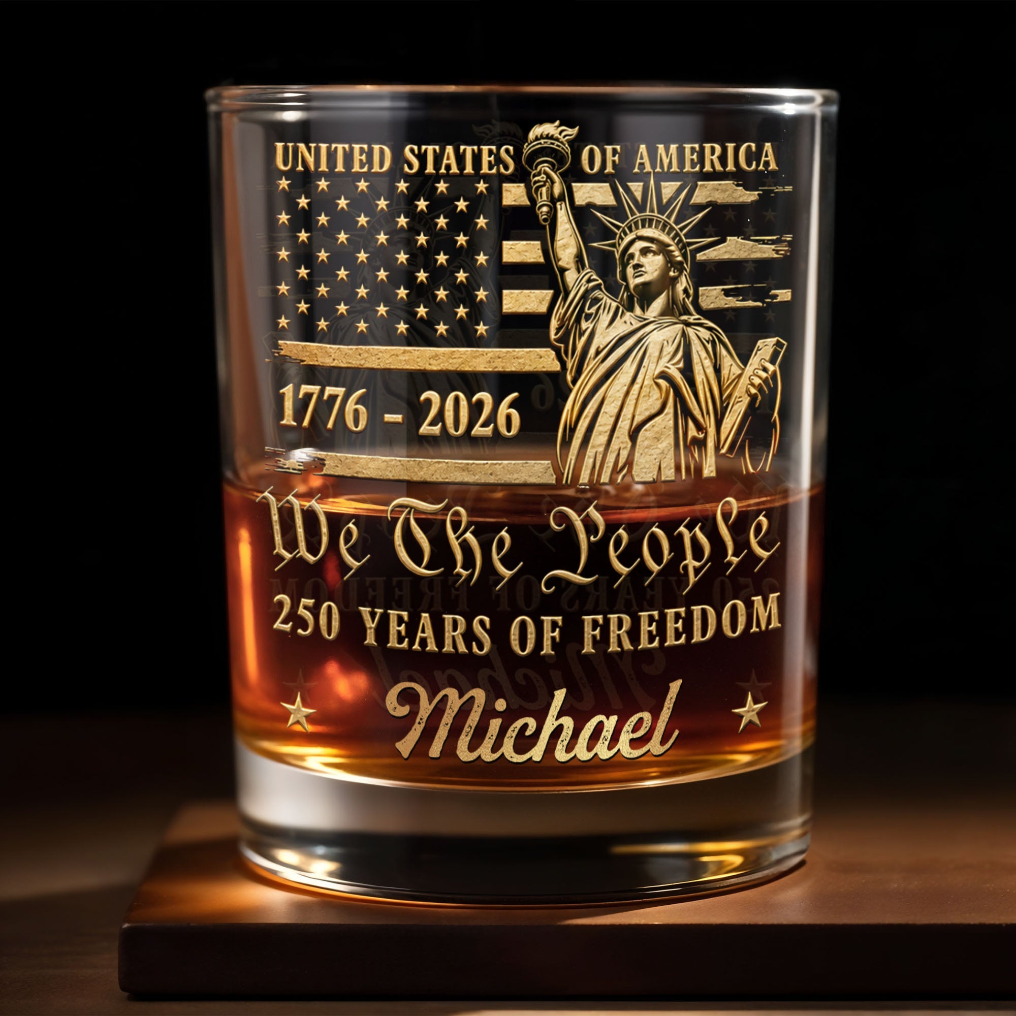 Personalized Custom Whiskey Glass American Flag Gift for Dad Whiskey Glass GradoCreations
