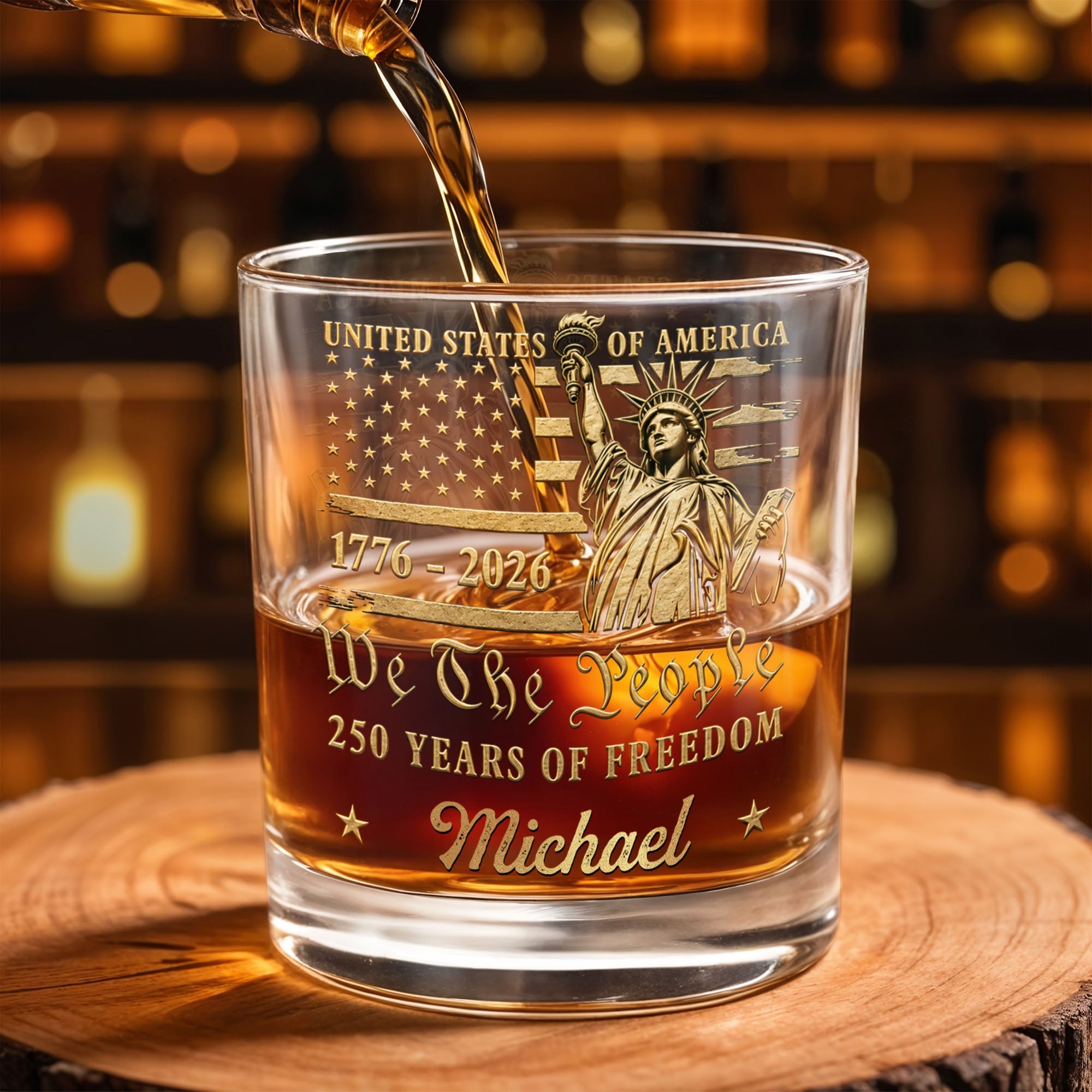 Personalized Custom Whiskey Glass American Flag Gift for Dad Whiskey Glass GradoCreations