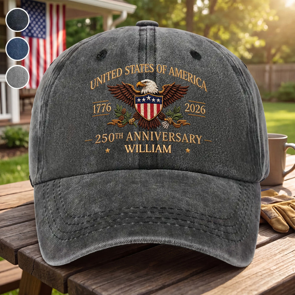 Personalized Washed Denim Cap Custom Name USA Flag Gift for Dad Washed Denim Cap GradoCreations