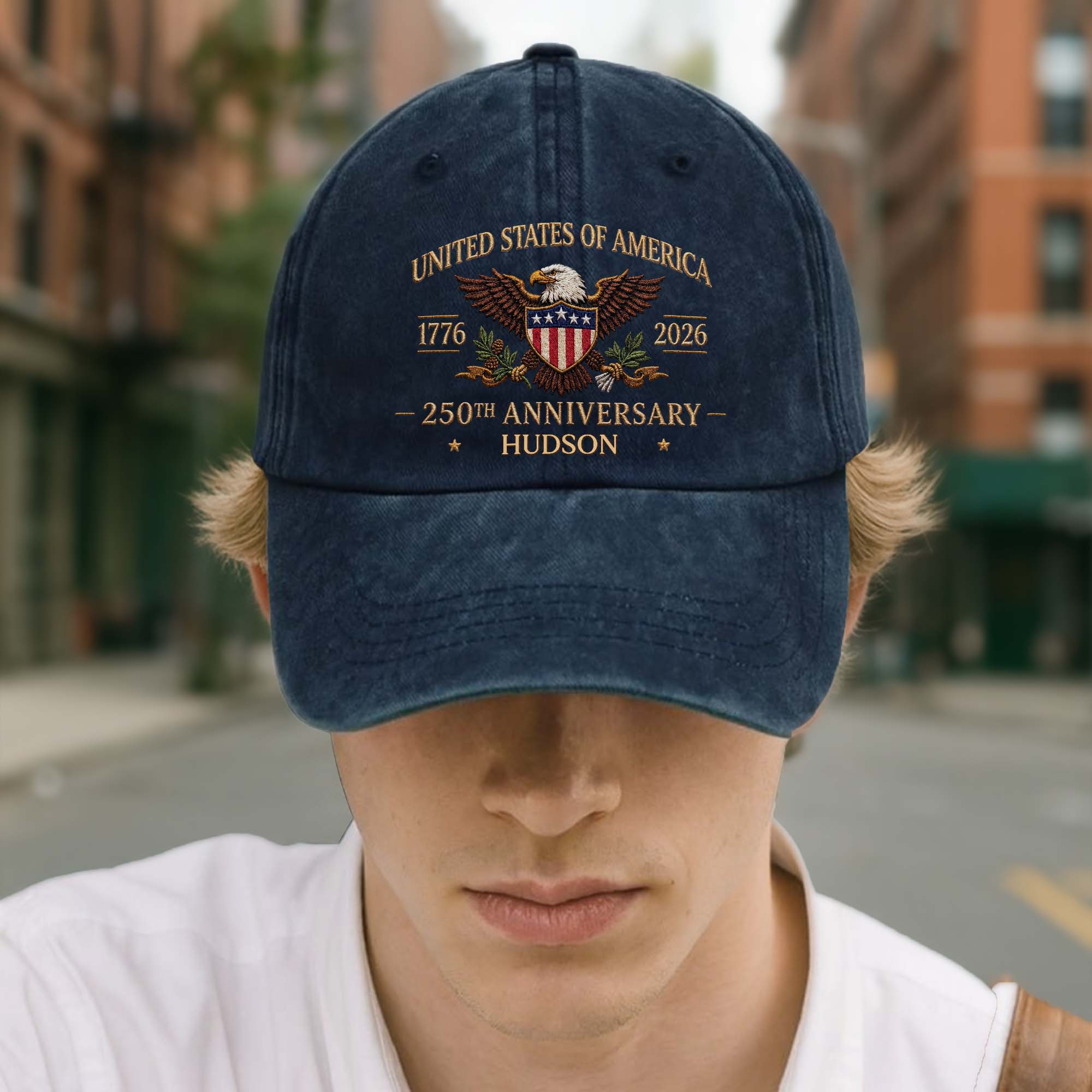 Personalized Washed Denim Cap Custom Name USA Flag Gift for Dad Washed Denim Cap GradoCreations