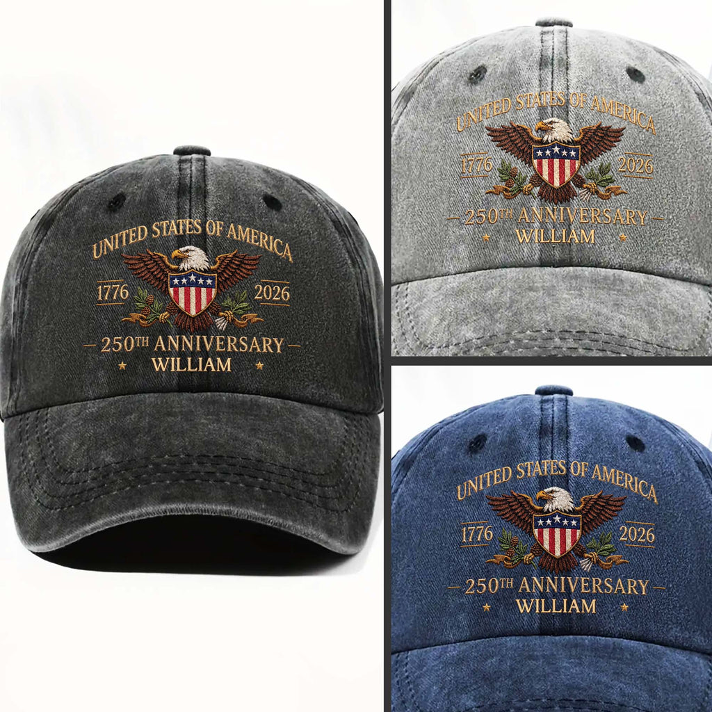 Personalized Washed Denim Cap Custom Name USA Flag Gift for Dad Washed Denim Cap GradoCreations