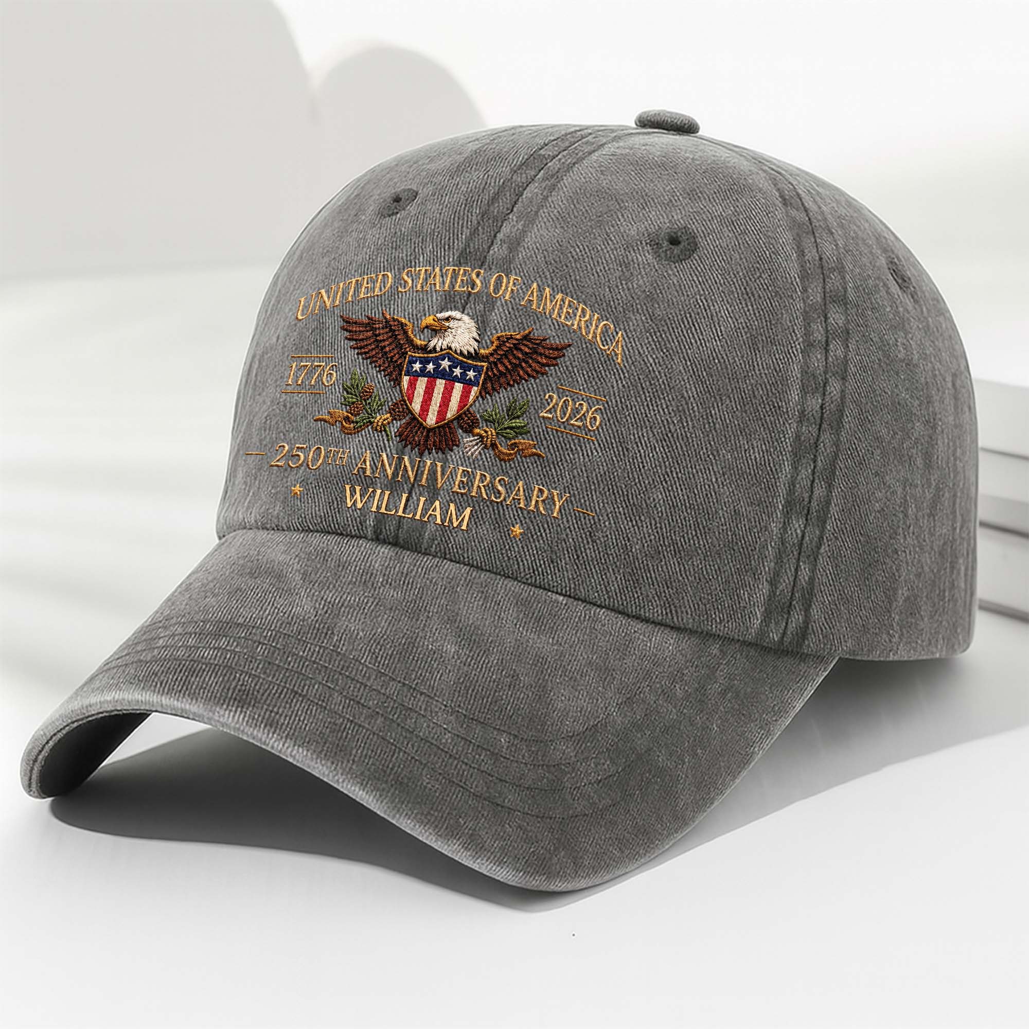 Personalized Washed Denim Cap Custom Name USA Flag Gift for Dad Washed Denim Cap GradoCreations