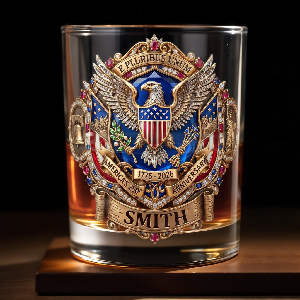 Personalized Whiskey Glass Custom Eagle Shield Gift for Dad Whiskey Glass GradoCreations