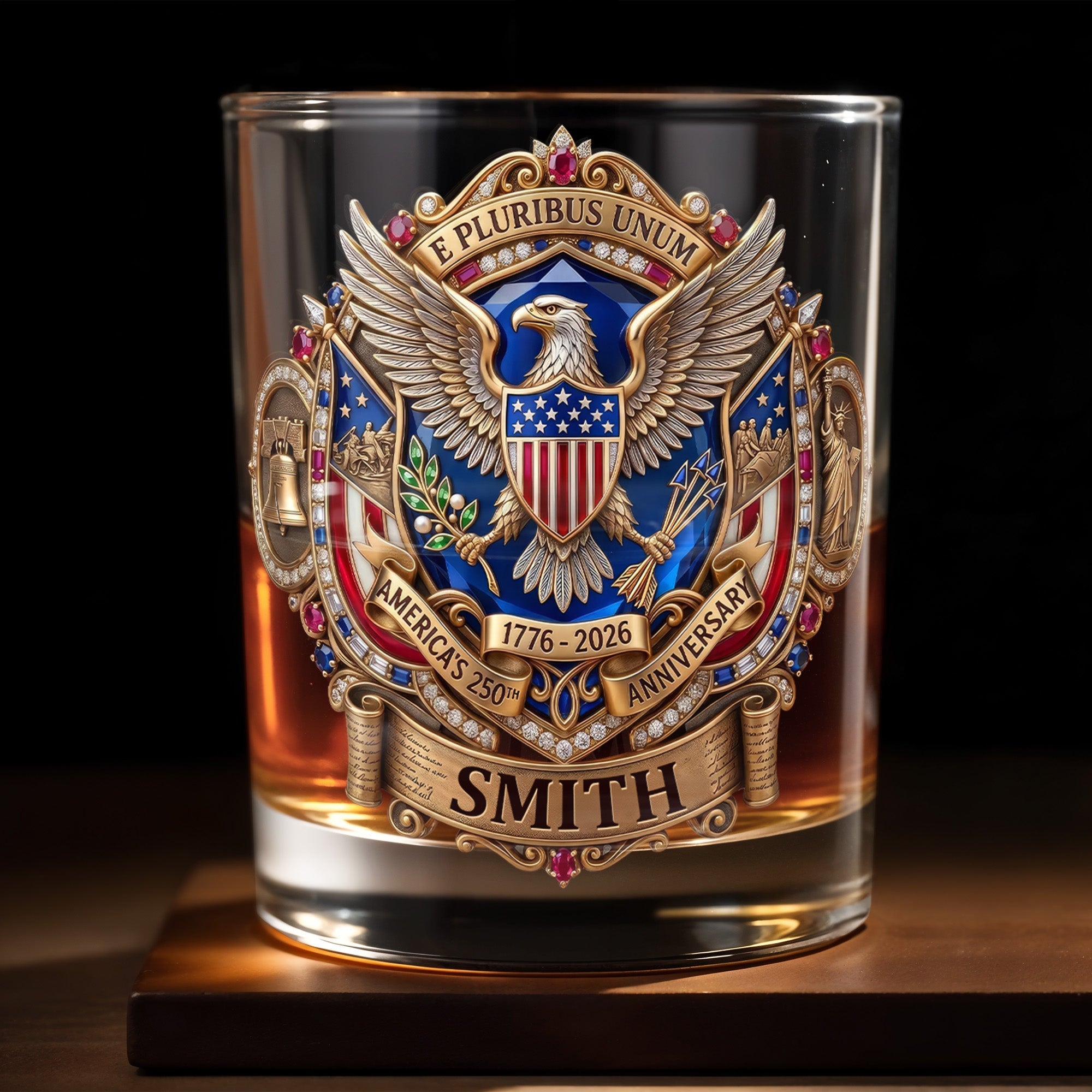 Personalized Whiskey Glass Custom Eagle Shield Gift for Dad Whiskey Glass GradoCreations