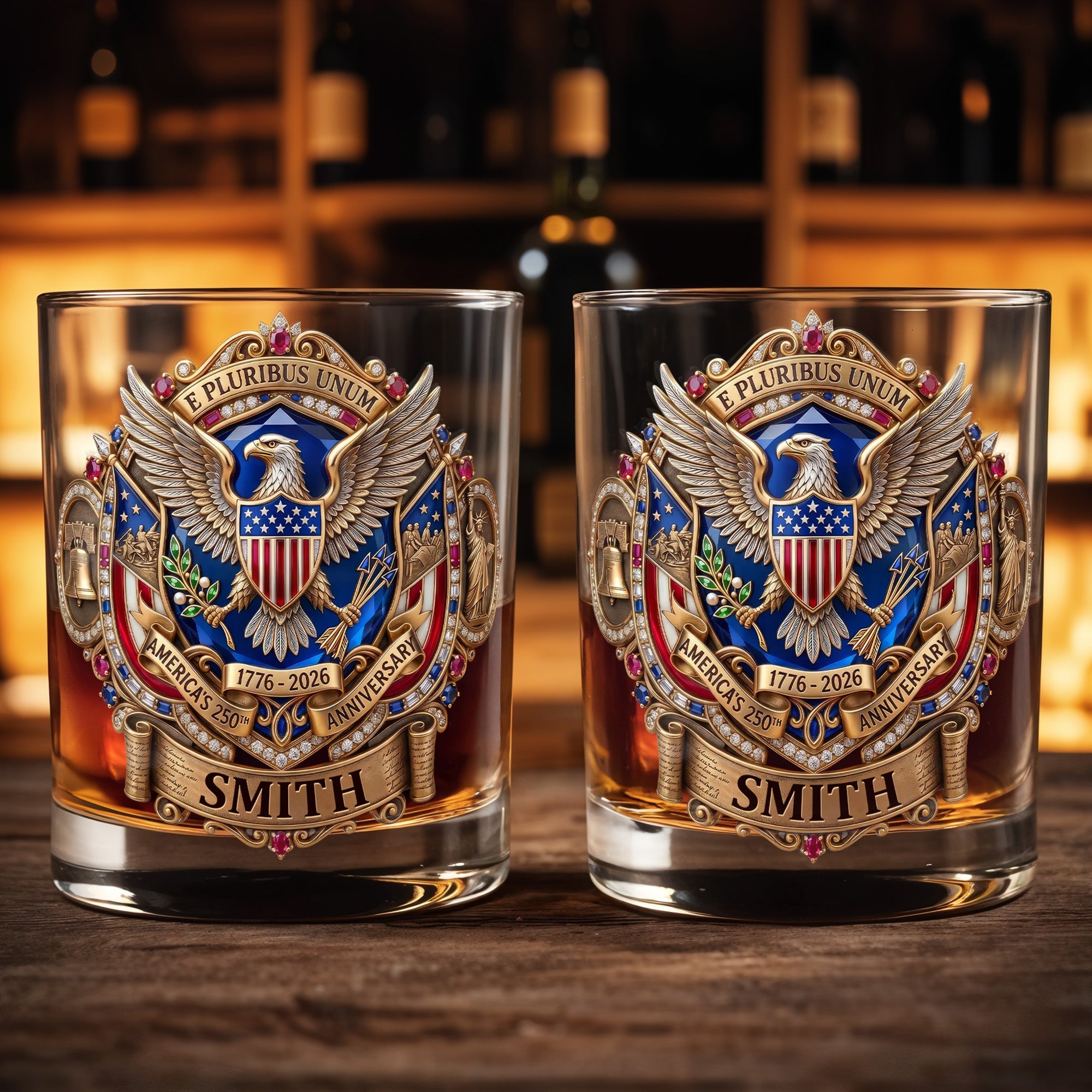 Personalized Whiskey Glass Custom Eagle Shield Gift for Dad Whiskey Glass GradoCreations