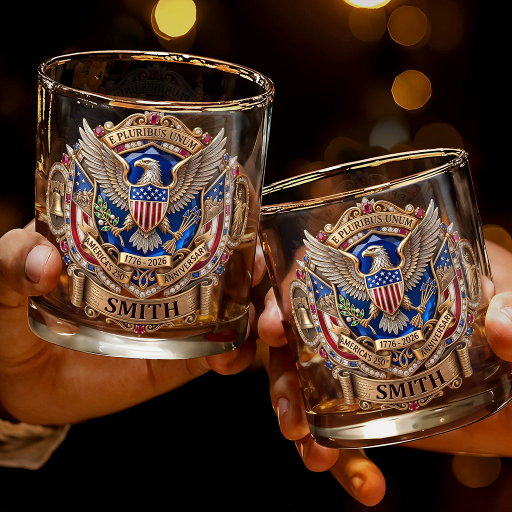 Personalized Whiskey Glass Custom Eagle Shield Gift for Dad Whiskey Glass GradoCreations