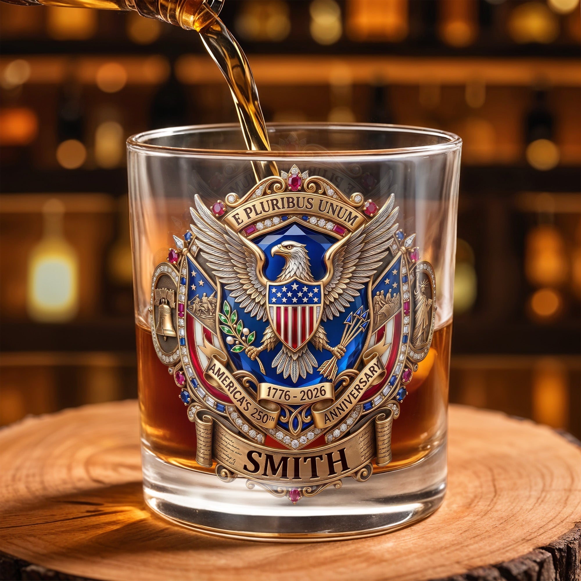 Personalized Whiskey Glass Custom Eagle Shield Gift for Dad Whiskey Glass GradoCreations