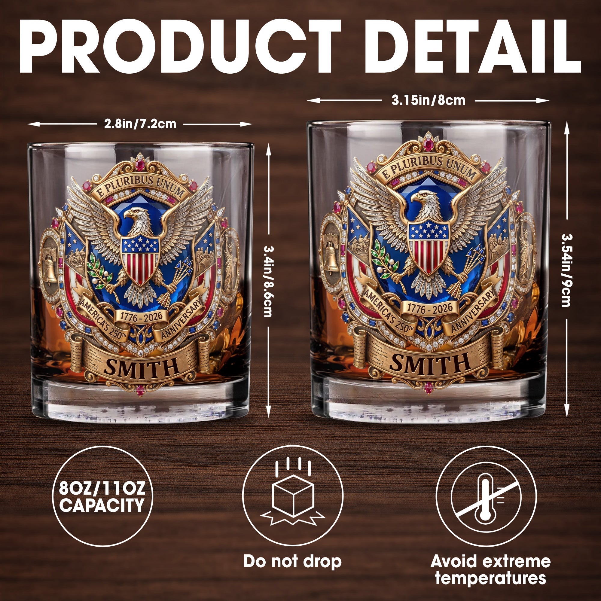 Personalized Whiskey Glass Custom Eagle Shield Gift for Dad Whiskey Glass GradoCreations