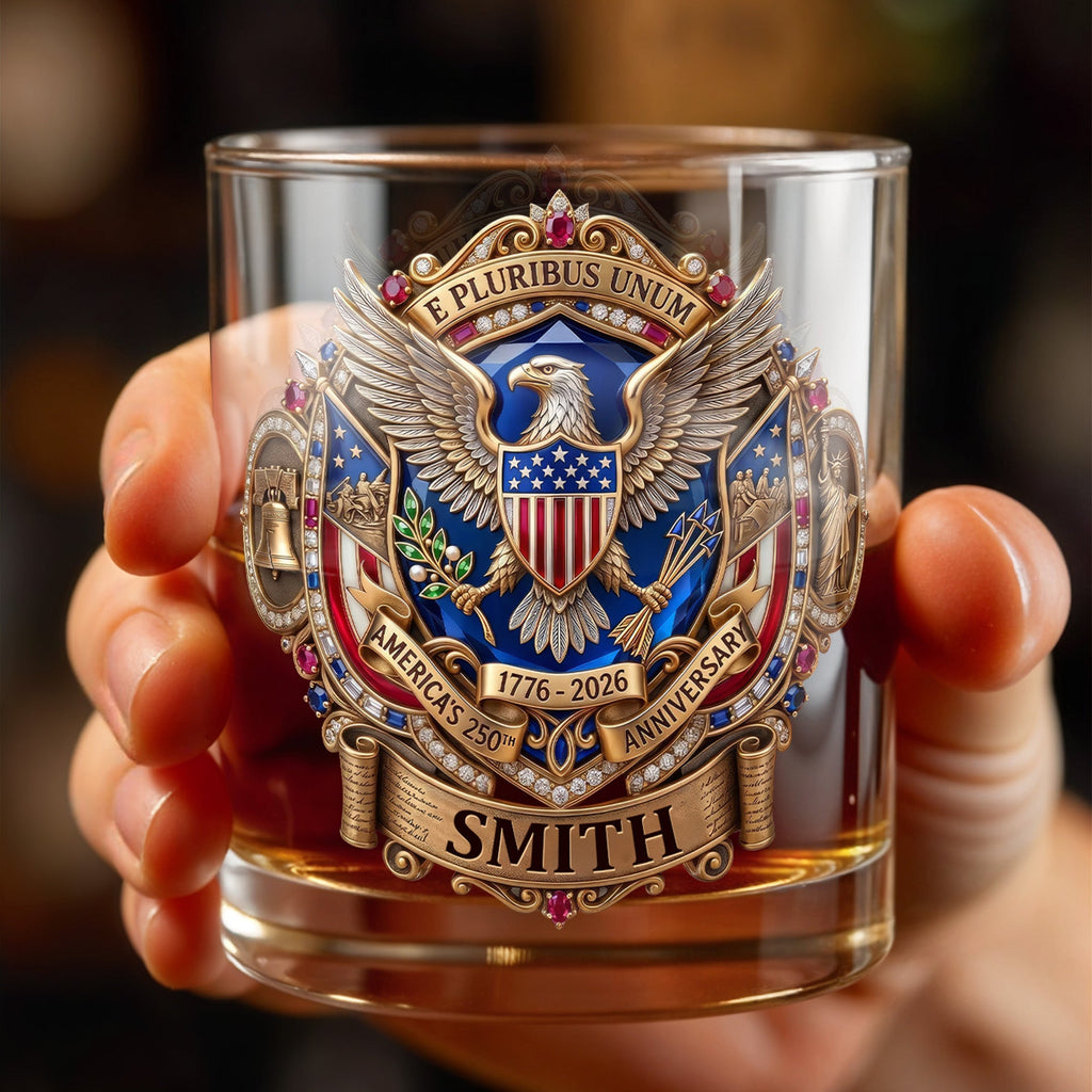 Personalized Whiskey Glass Custom Eagle Shield Gift for Dad Whiskey Glass GradoCreations
