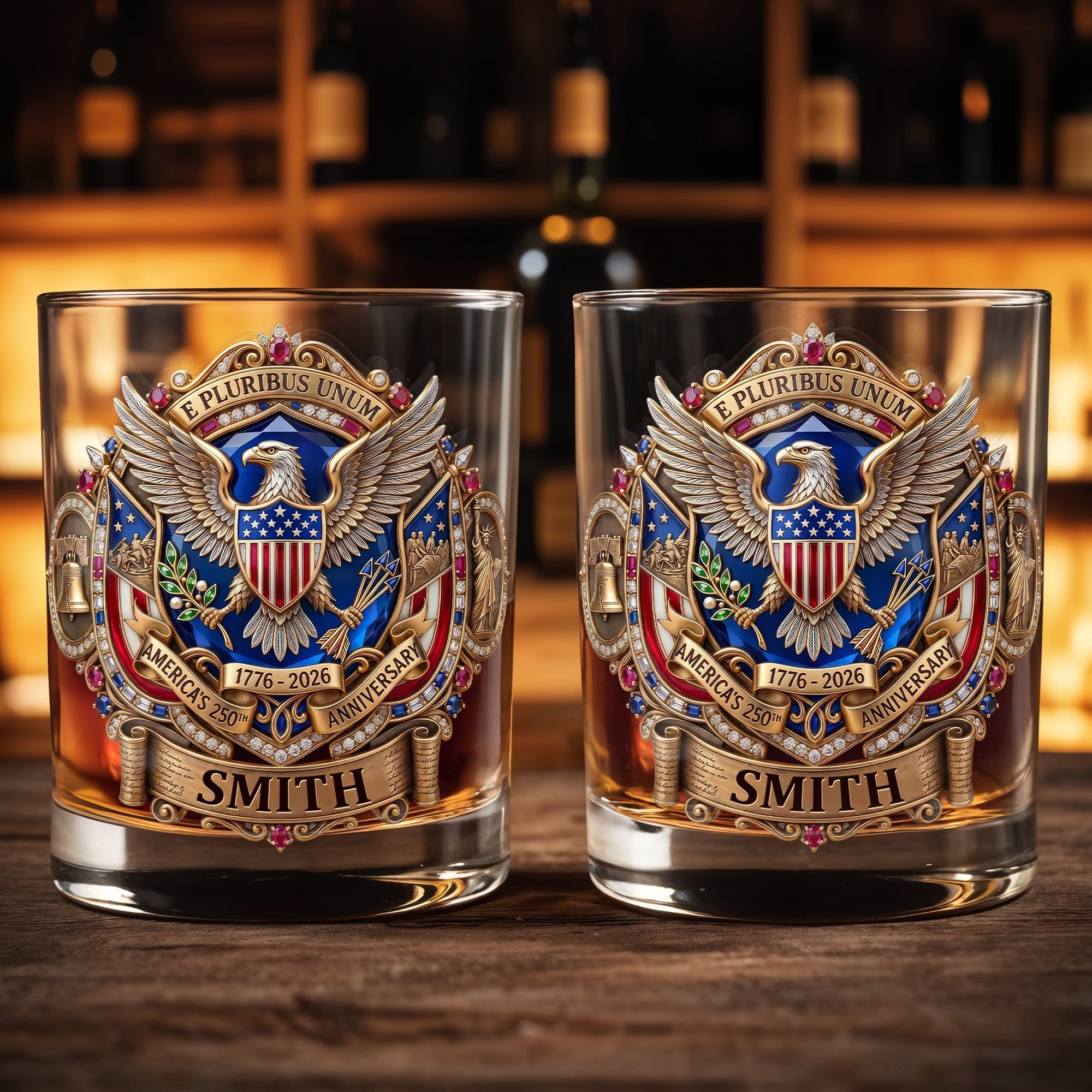Personalized Whiskey Glass Custom Eagle Shield Gift for Dad Whiskey Glass GradoCreations