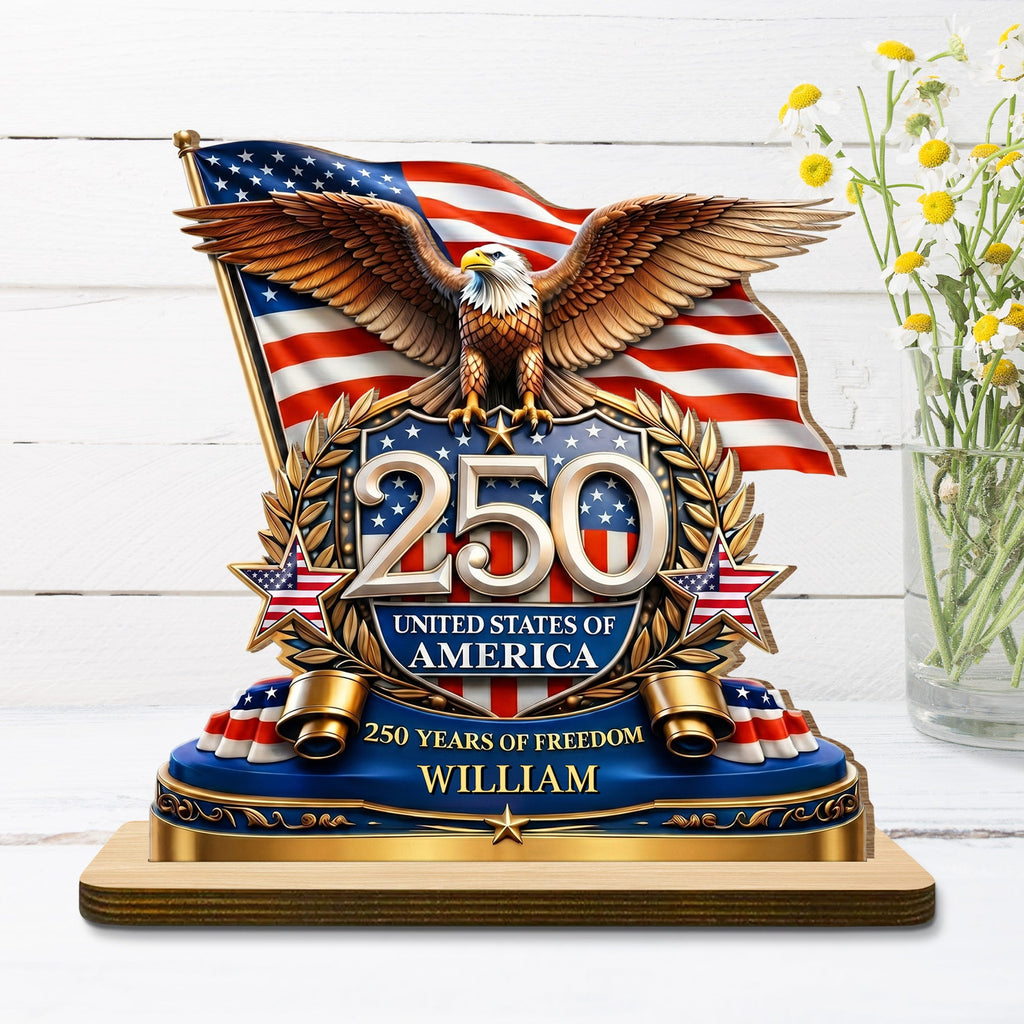 Personalized 2-Layer Wood Plaque American Flag Bald Eagle Gift for Dad Wood Plaque GradoCreations