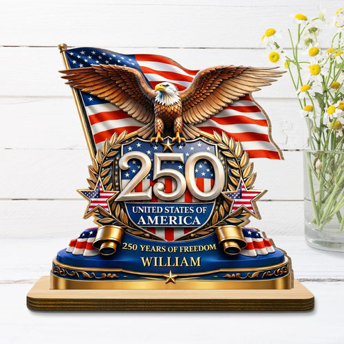 Personalized 2-Layer Wood Plaque American Flag Bald Eagle Gift for Dad Wood Plaque GradoCreations