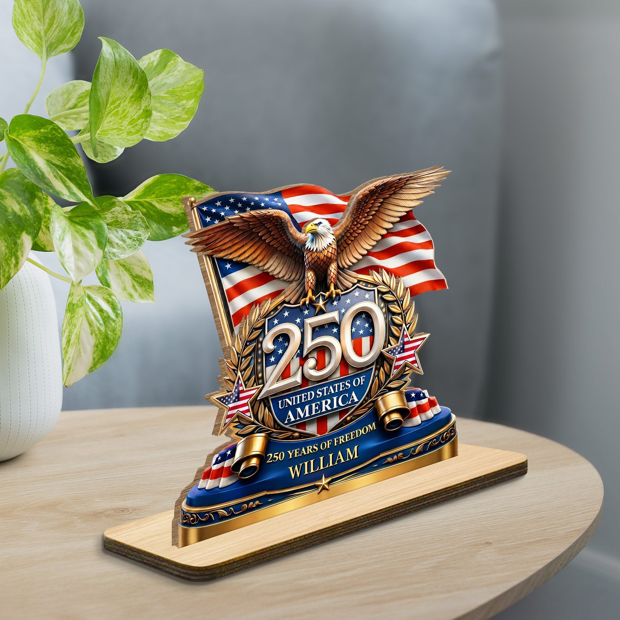 Personalized 2-Layer Wood Plaque American Flag Bald Eagle Gift for Dad Wood Plaque GradoCreations