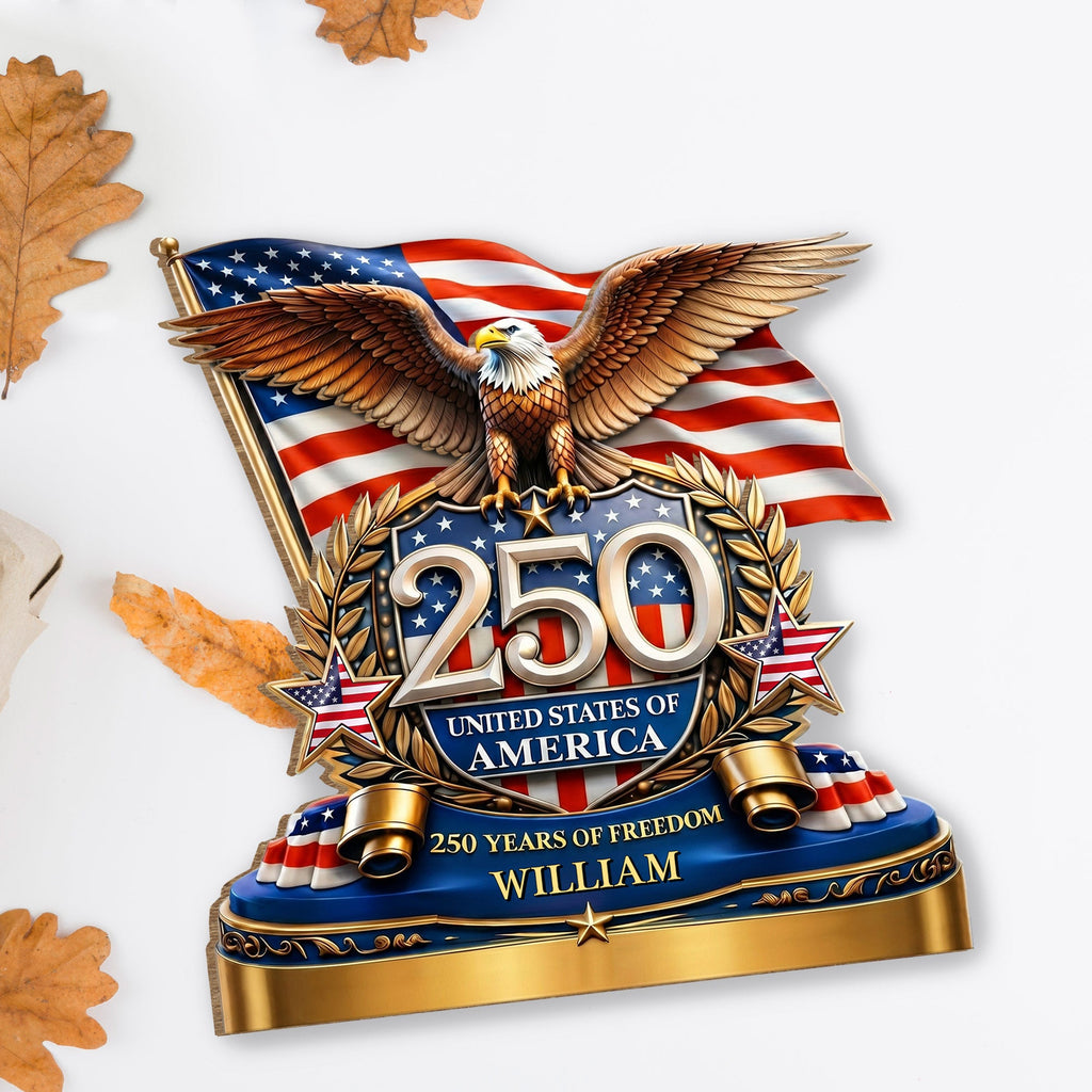 Personalized 2-Layer Wood Plaque American Flag Bald Eagle Gift for Dad Wood Plaque GradoCreations