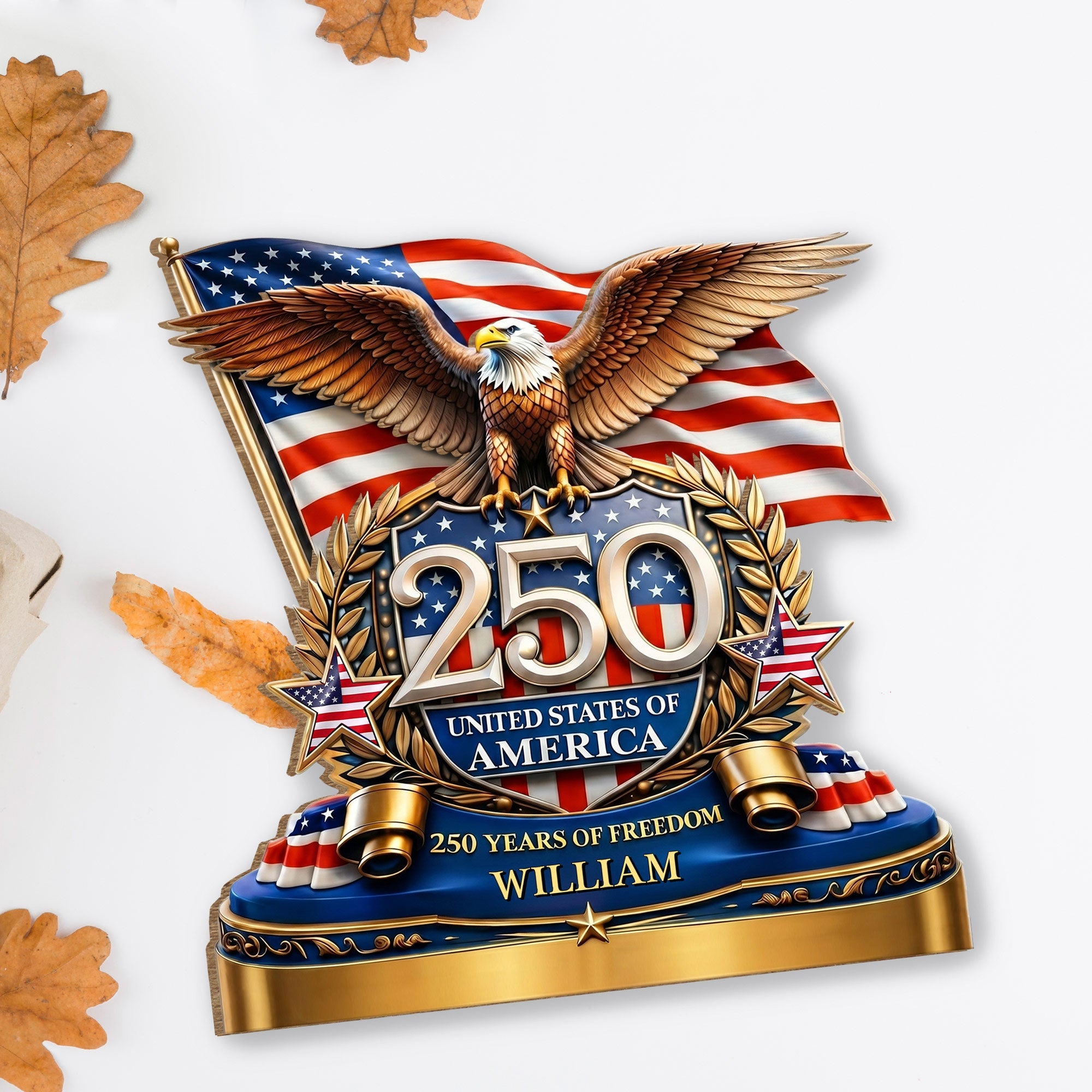 Personalized 2-Layer Wood Plaque American Flag Bald Eagle Gift for Dad Wood Plaque GradoCreations
