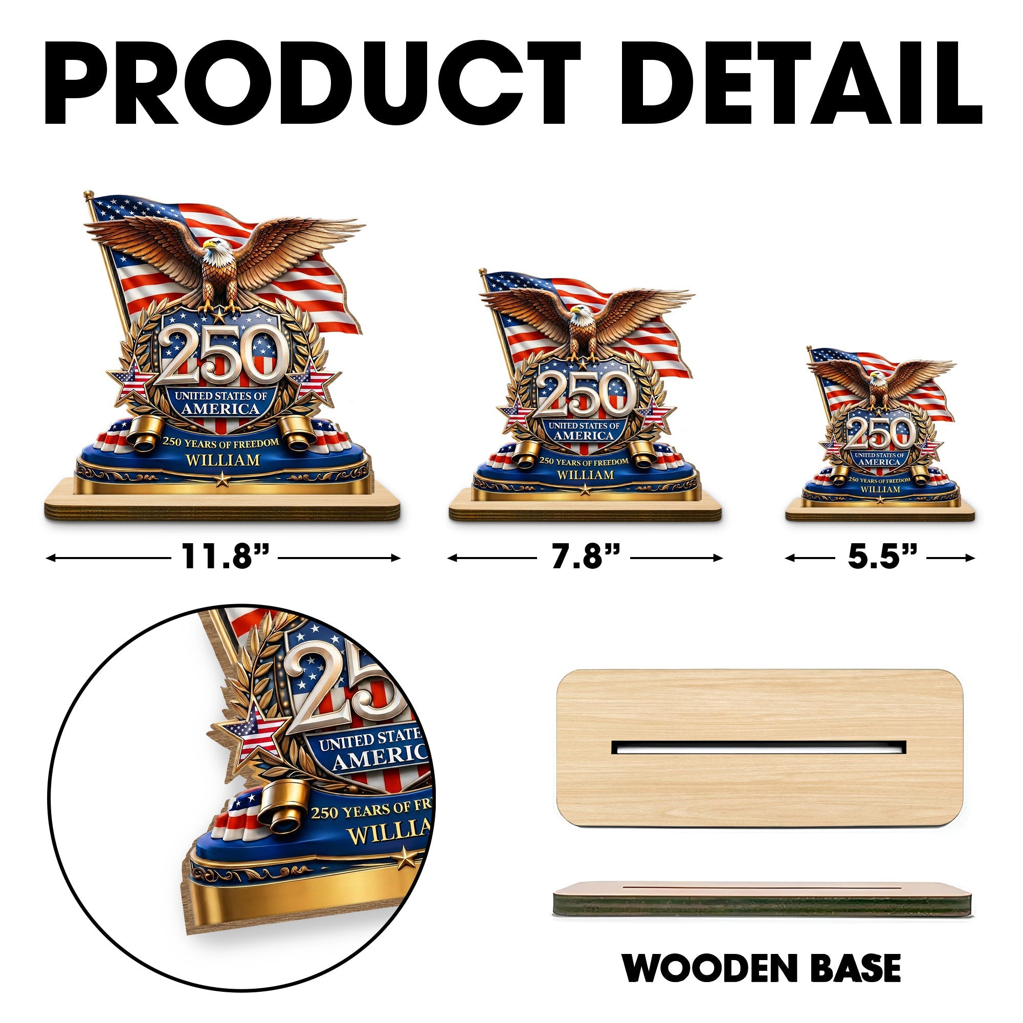Personalized 2-Layer Wood Plaque American Flag Bald Eagle Gift for Dad Wood Plaque GradoCreations