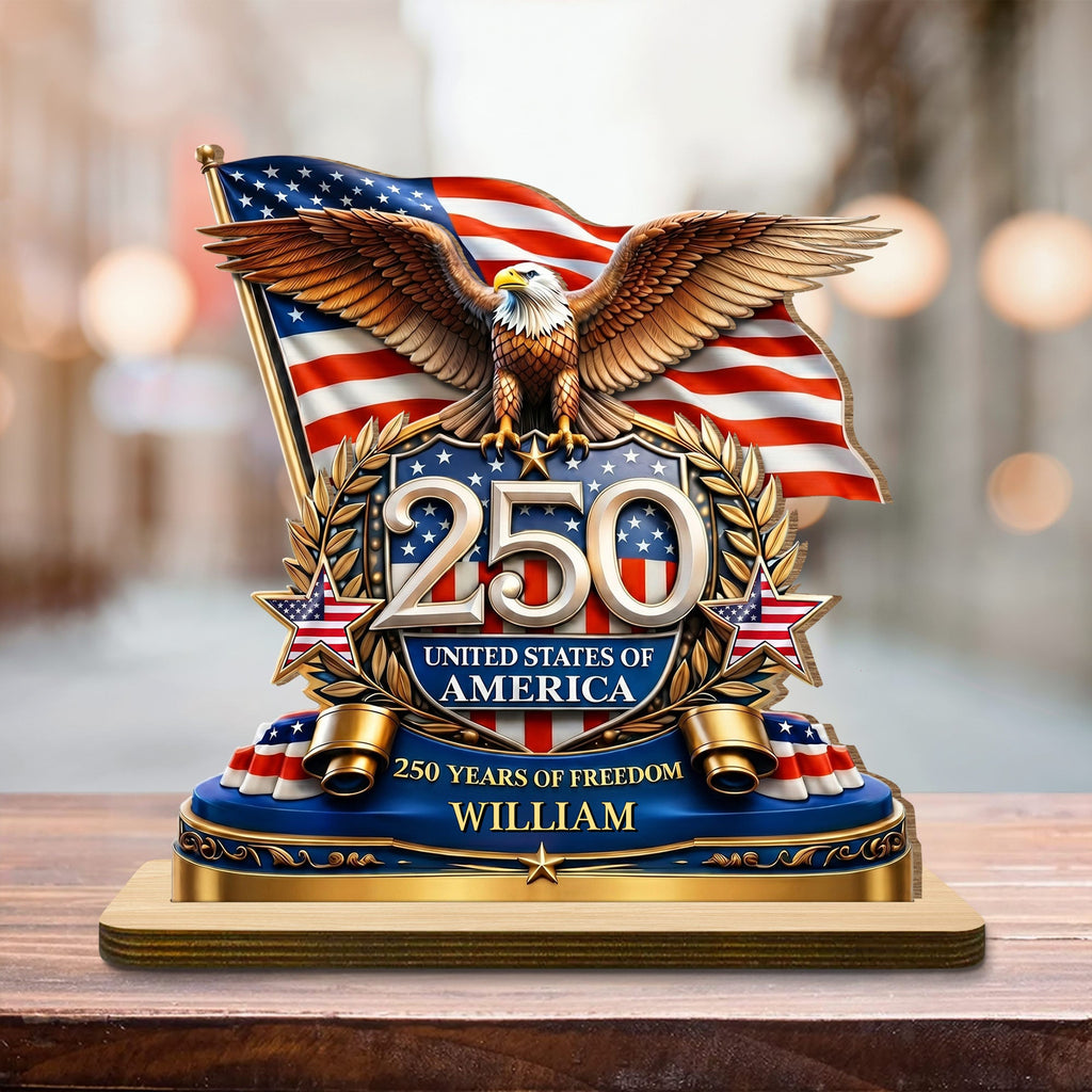 Personalized 2-Layer Wood Plaque American Flag Bald Eagle Gift for Dad Wood Plaque GradoCreations