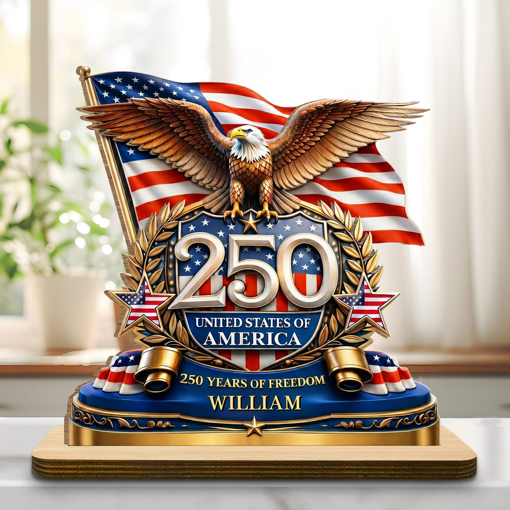 Personalized 2-Layer Wood Plaque American Flag Bald Eagle Gift for Dad Wood Plaque GradoCreations