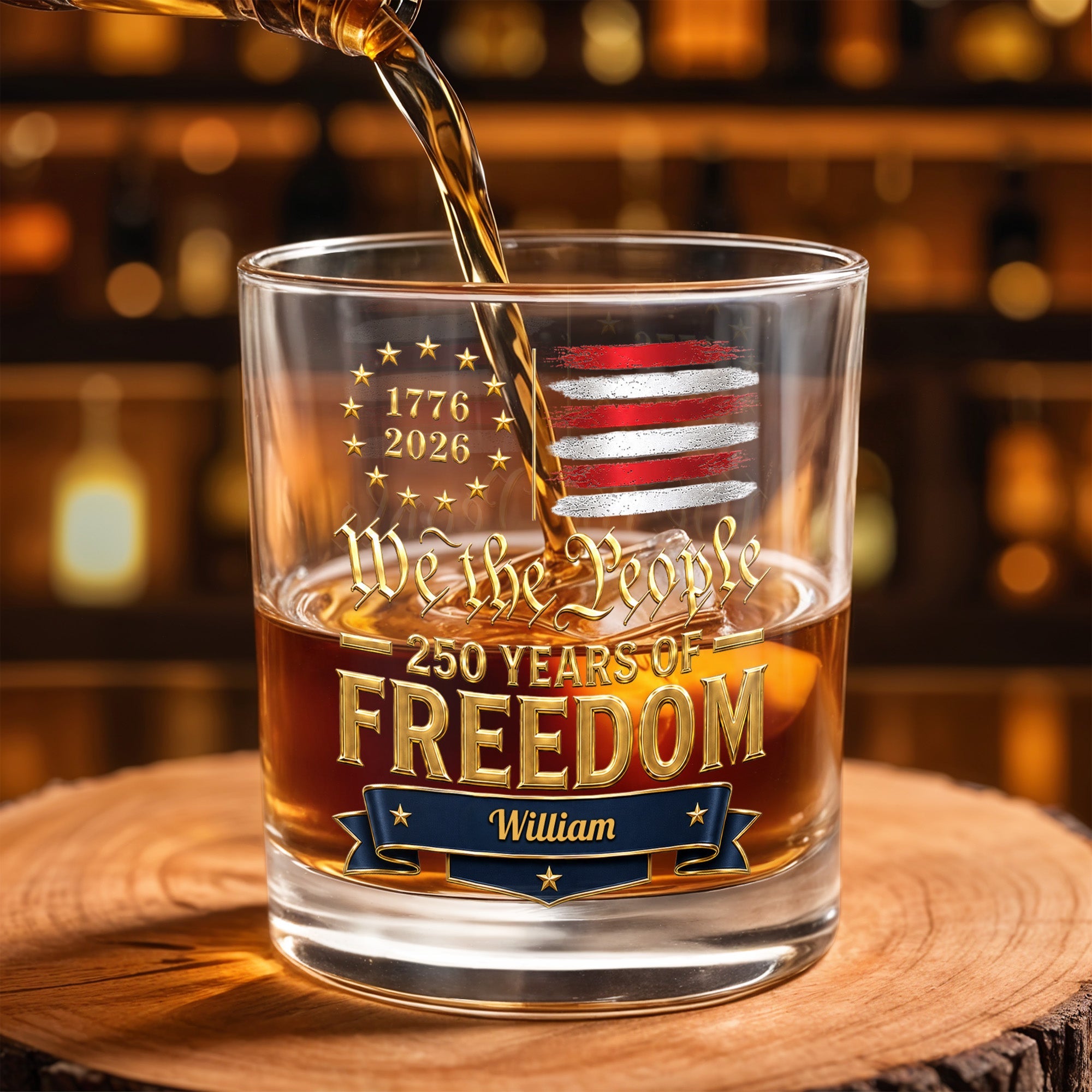 Personalized Whiskey Glass Custom Name American Flag Gift for Dad Whiskey Glass GradoCreations