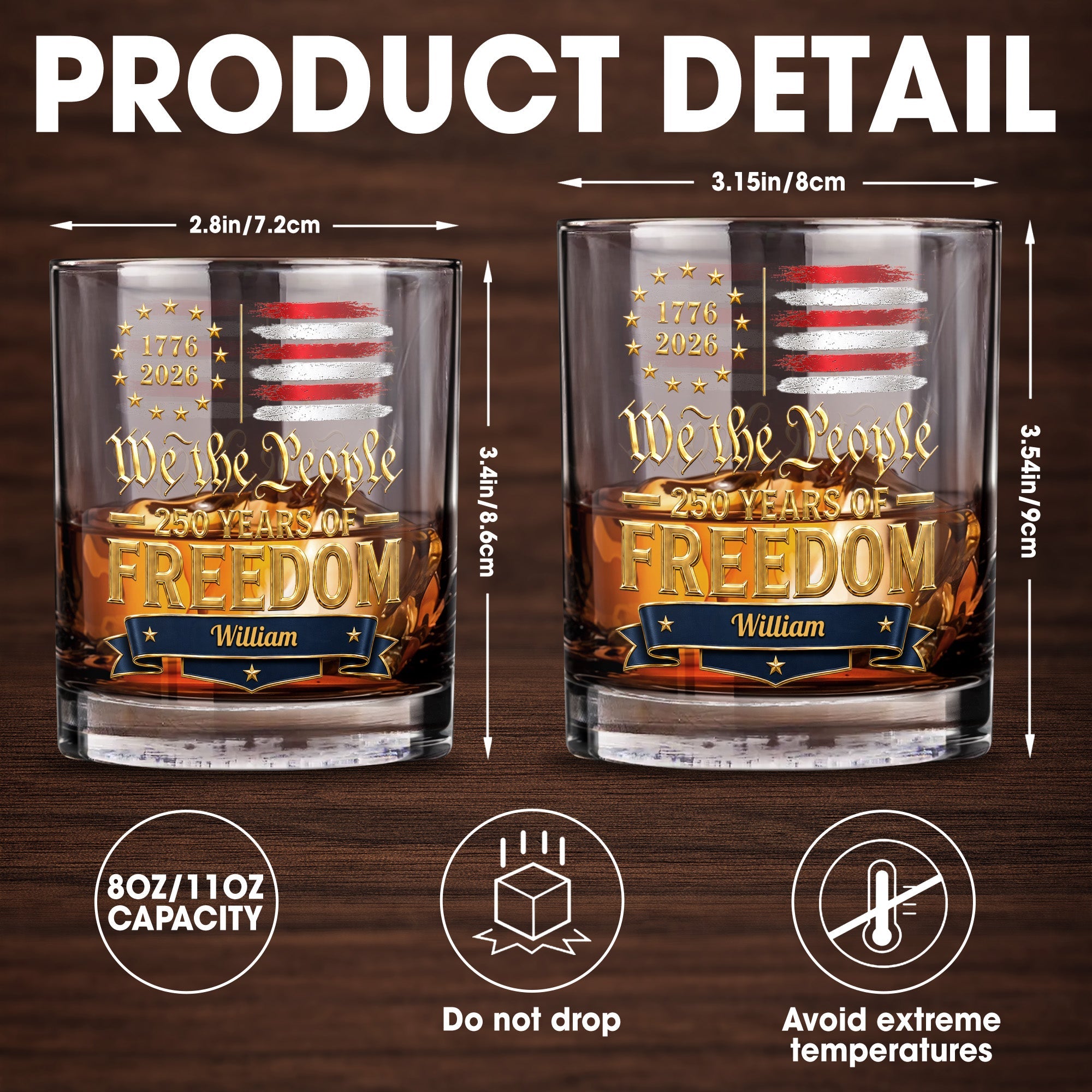 Personalized Whiskey Glass Custom Name American Flag Gift for Dad Whiskey Glass GradoCreations