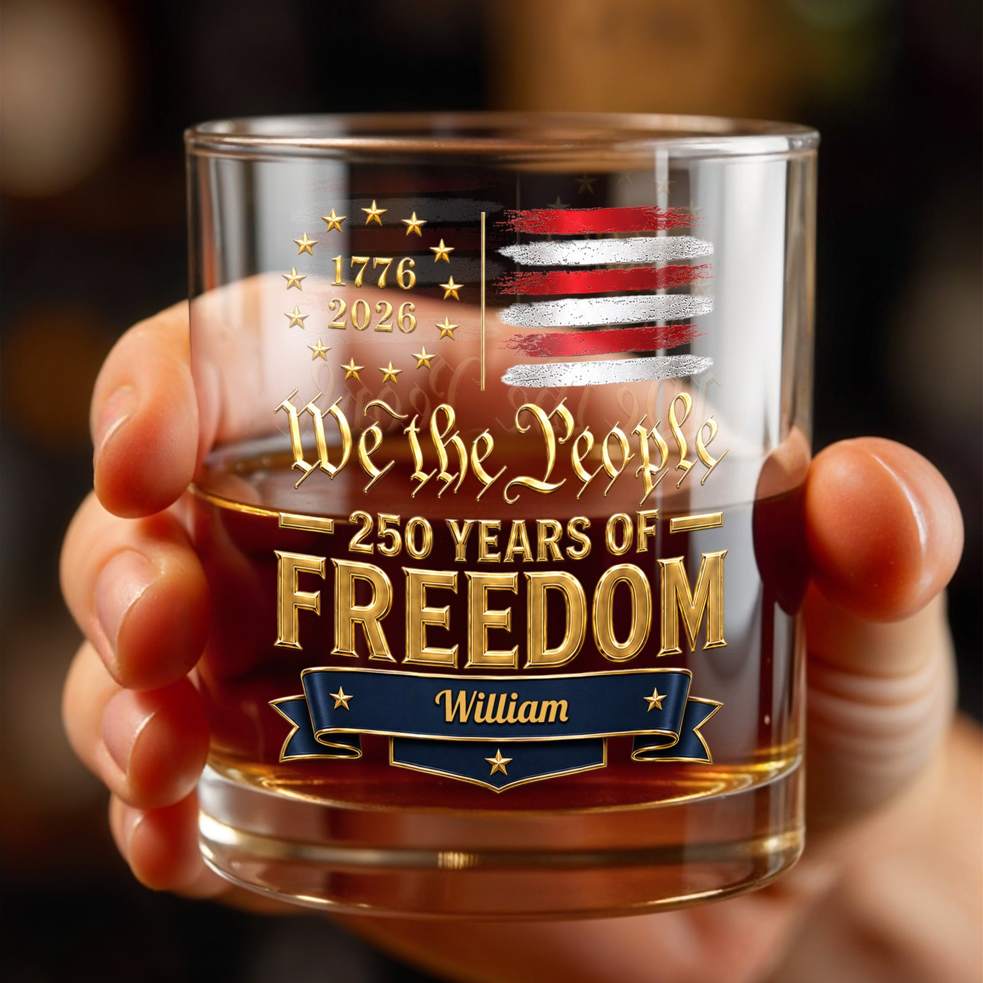 Personalized Whiskey Glass Custom Name American Flag Gift for Dad Whiskey Glass GradoCreations
